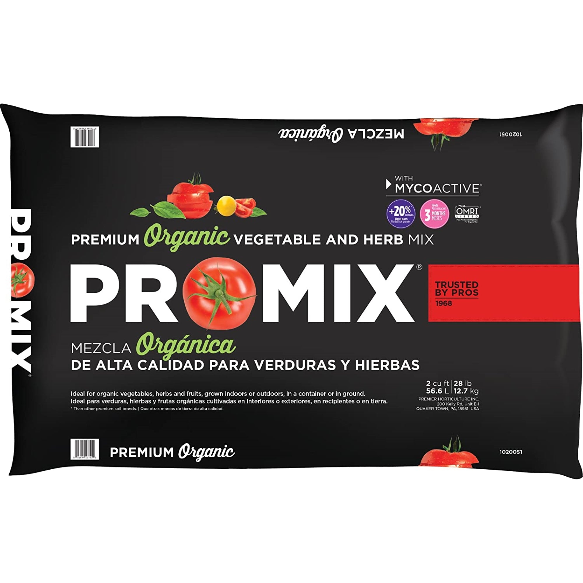 Premier Horticulture PRO-MIX Premium Organic Vegetable and Herb Mix with MYCOACTIVE, OMRI Listed, Loose Fill 2 cu ft