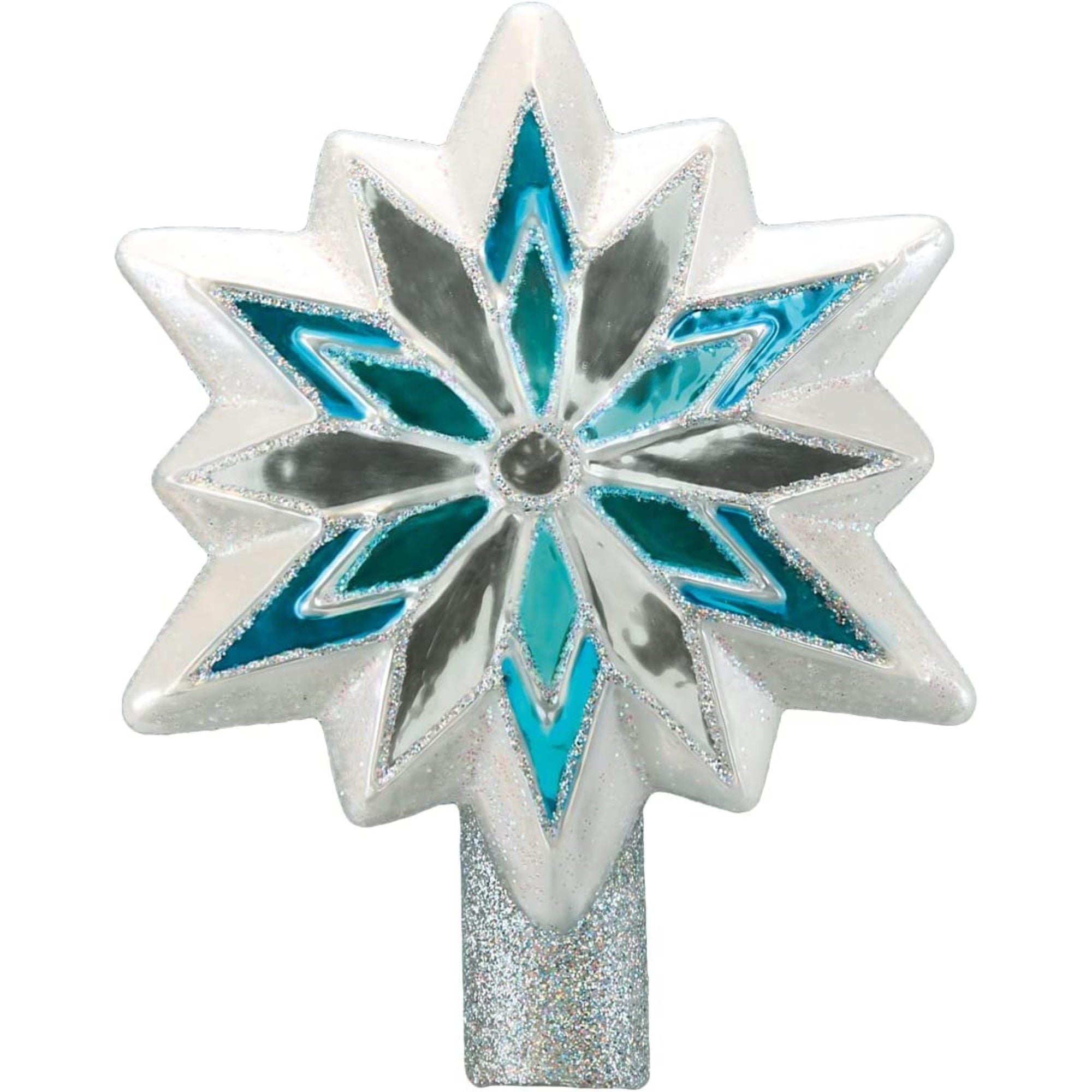 Old World Christmas Glass Blown Snowflake Tree Topper Blue, 7"