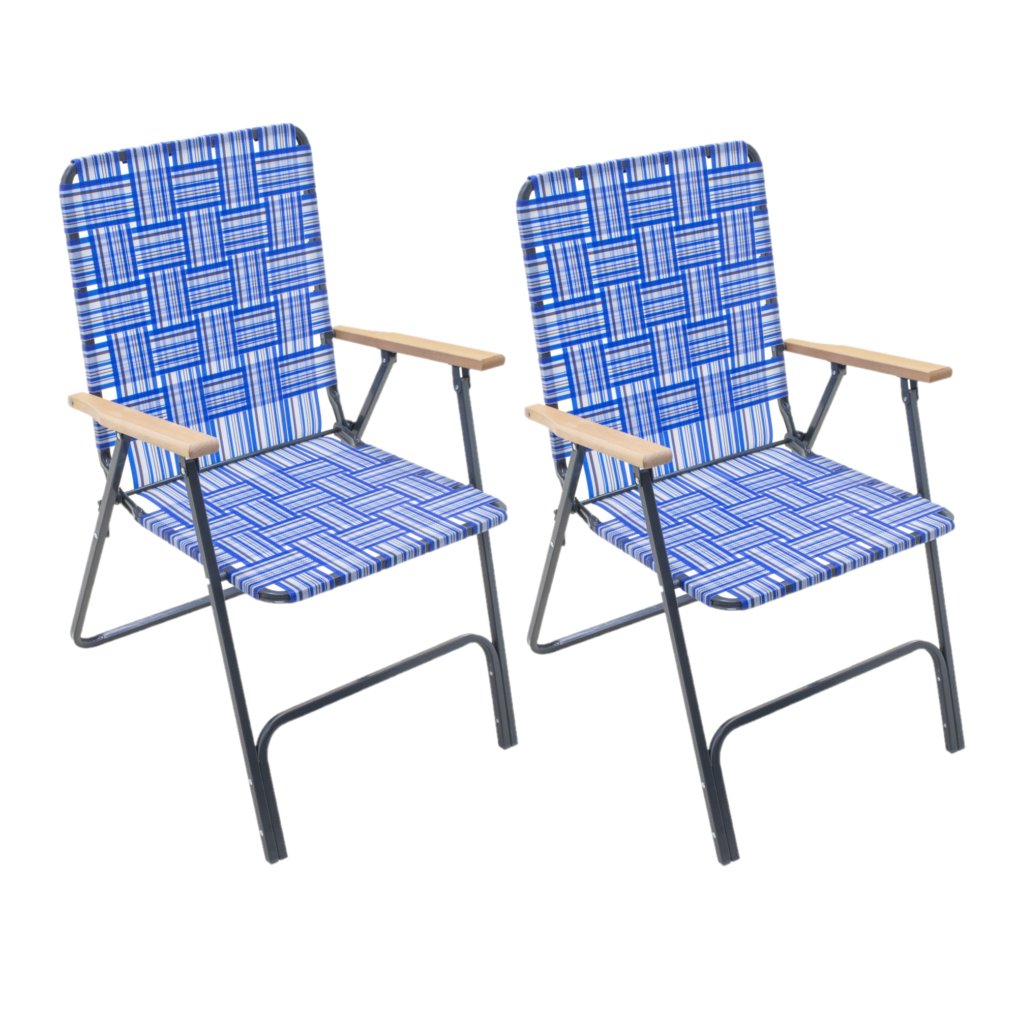 Garden Elements Steel Frame Outdoor Folding Patio/Camping Chair with Woven Seat & Wooden Arm Rests (Pack of 2)