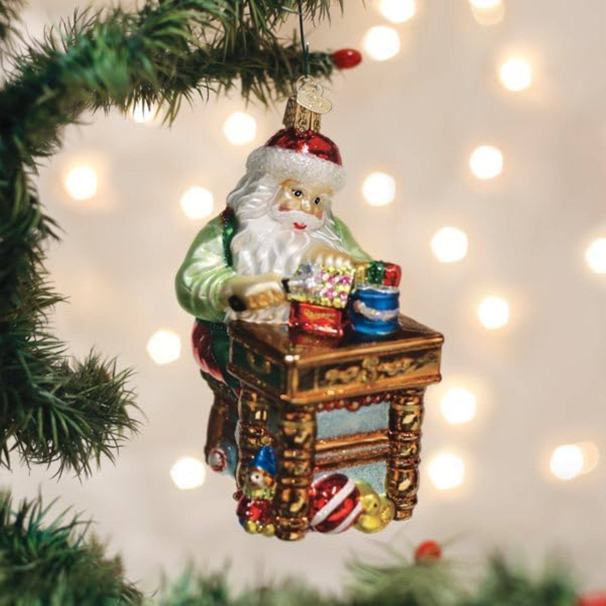 Old World Christmas Blown Glass Ornament for Christmas Tree, Workshop Santa (with OWC Gift Box)