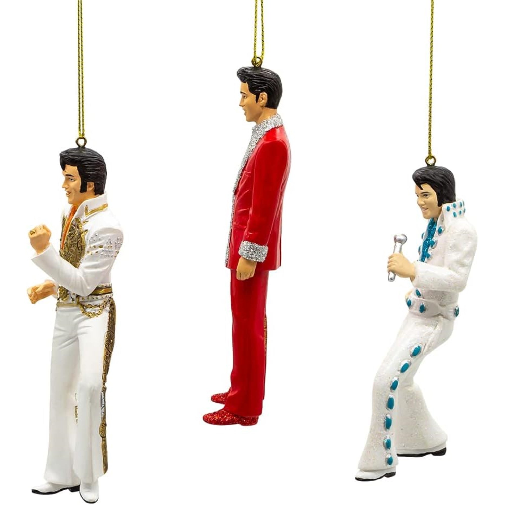 Kurt Adler Resin Hanging Christmas Ornaments, Elvis Iconic Poses, 5" (3-Piece Set)