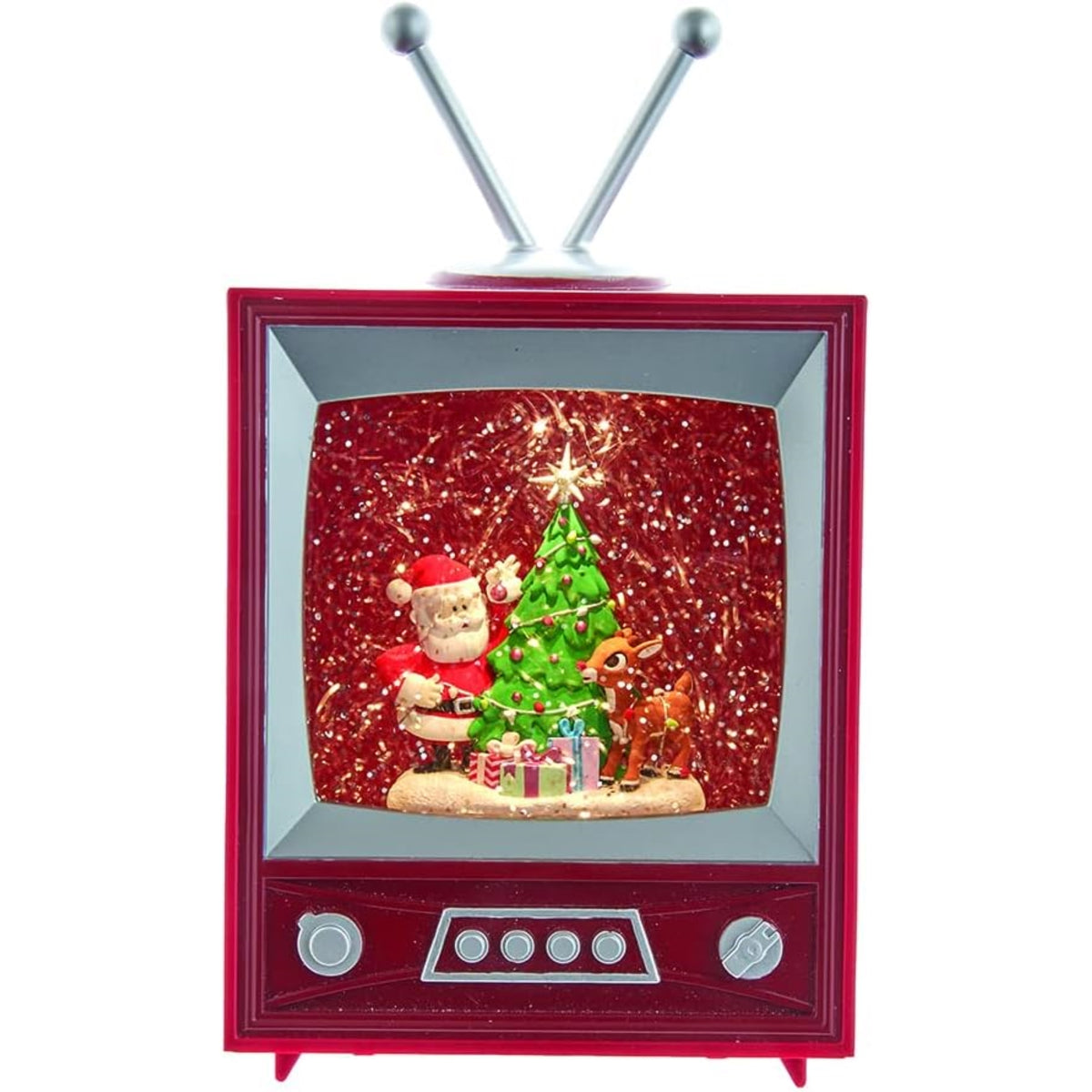 Kurt Adler Rudolph The Red Nose Reindeer and Santa Musical TV Lantern, 8.5"