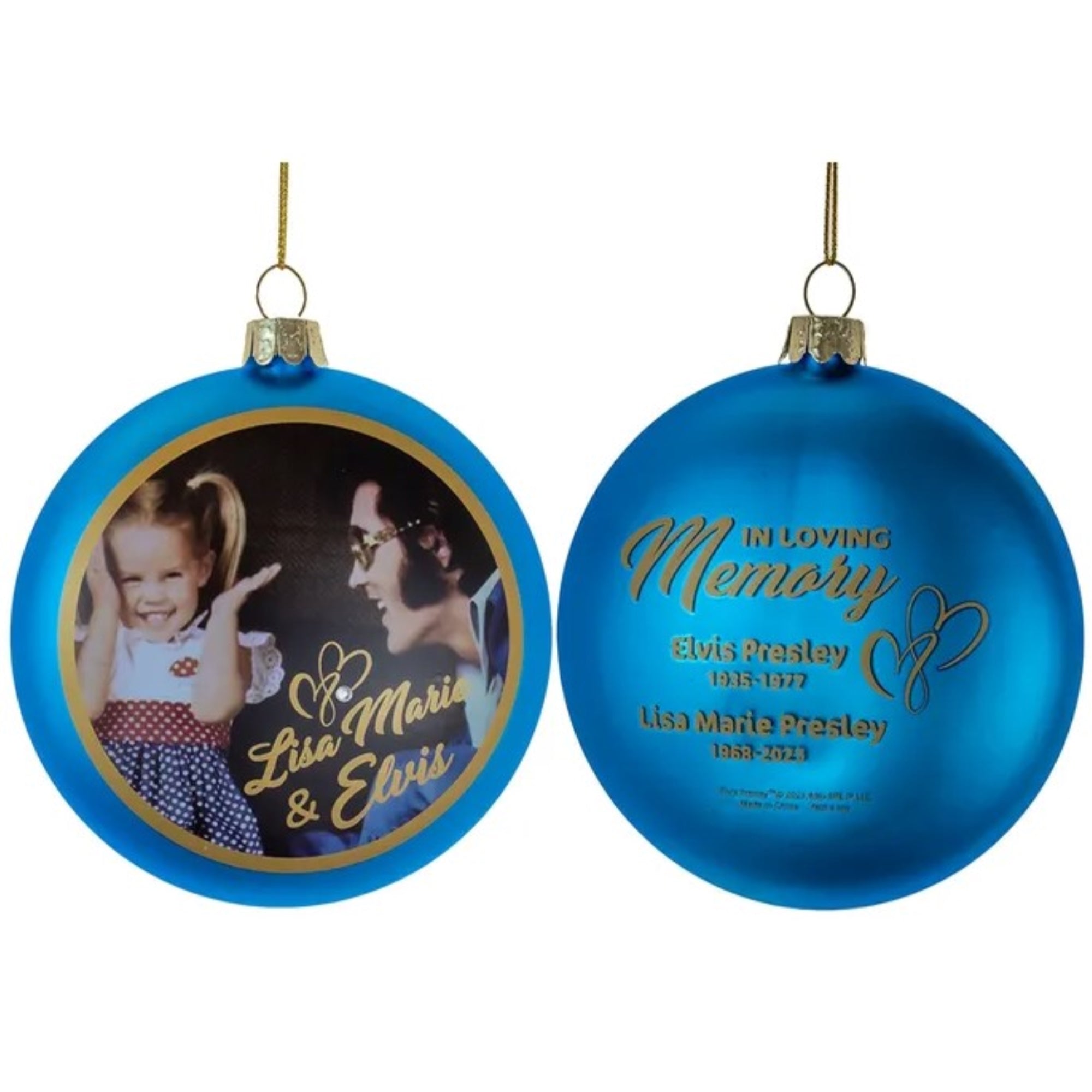 Kurt Adler Glass Ornament for Christmas Tree, Elvis Presley and Lisa Marie Disc