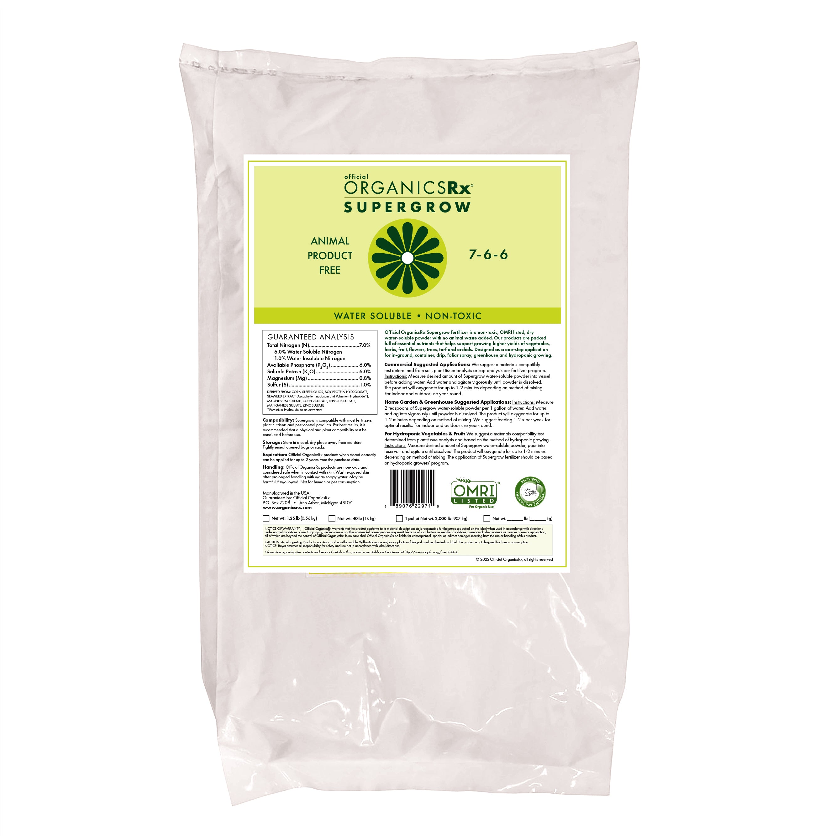 Official OrganicsRx Supergrow 7-6-6 Fertilizer Powder for Garden Plants