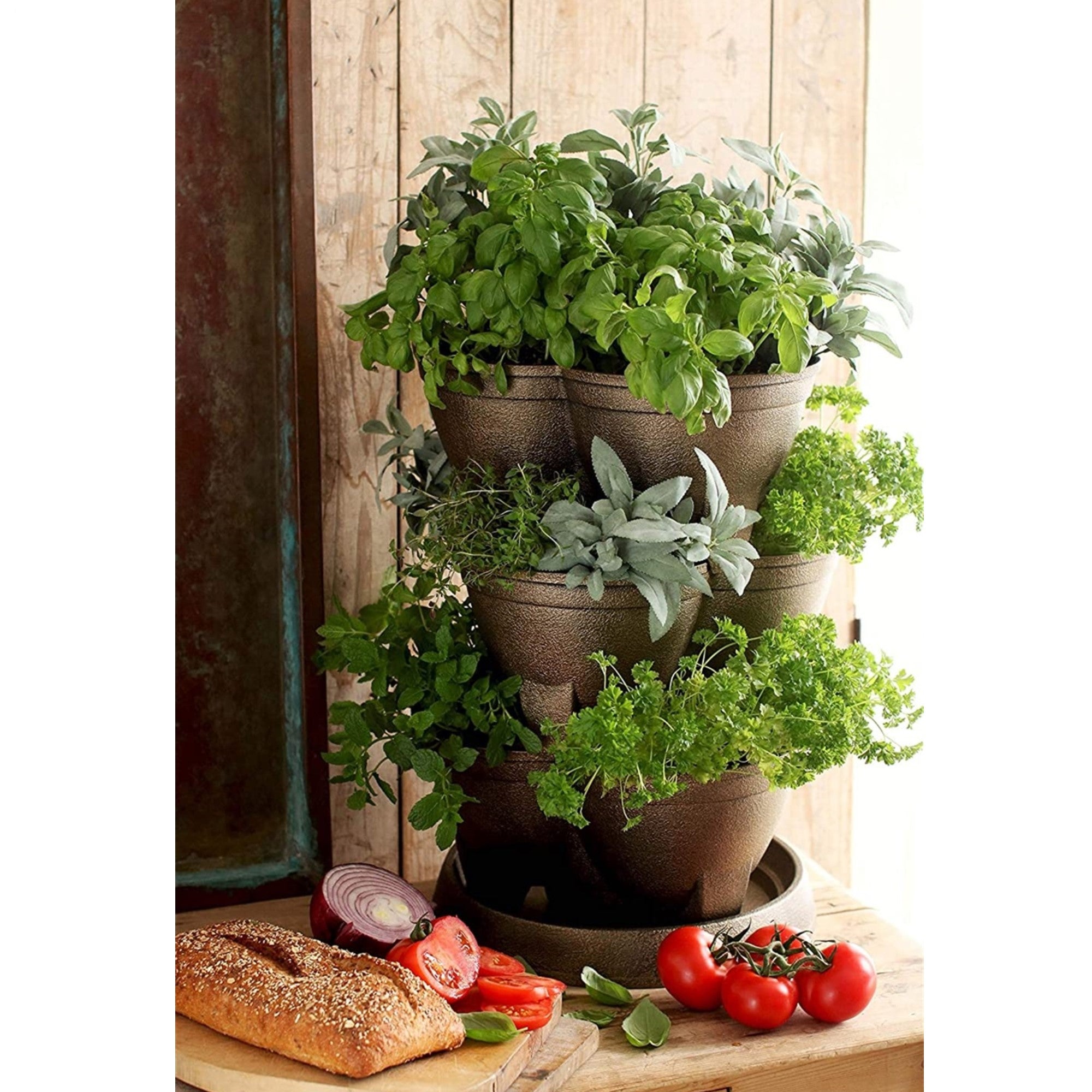 The HC Companies Stack-A-Pots Stackable Planter, Brick, 30 Quart Capacity