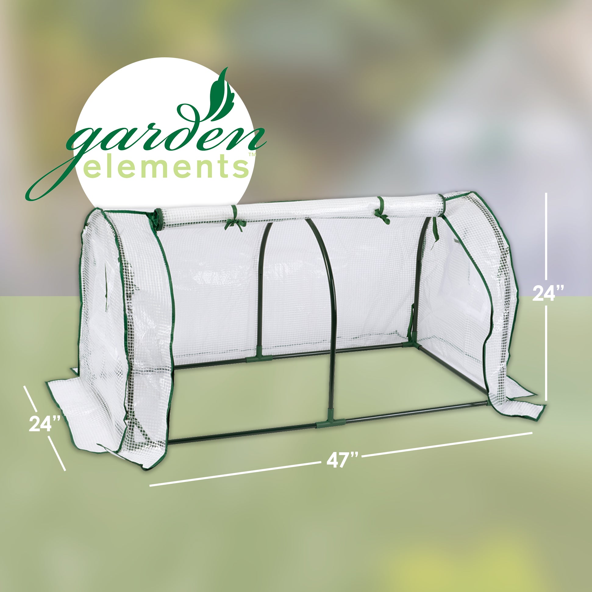 Garden Elements Indoor/Outdoor Metal Frame, Plastic Covered Cloche Round Tunnel Greenhouse, White, Mini, 47”