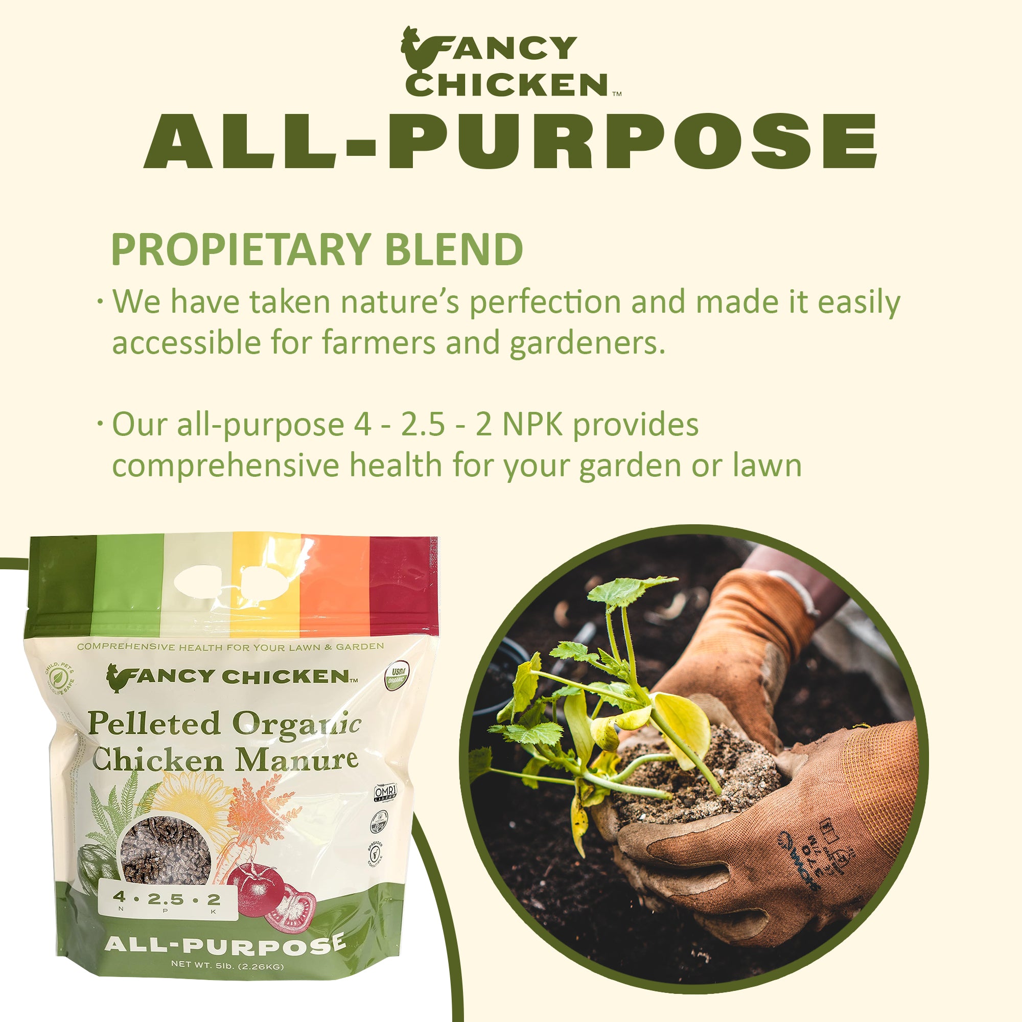 Fancy Chicken 5-4-4 Premium Pelleted Organic All-Natural Chicken Manure Fertilizer Plant Food, OMRI Listed, USDA Organic