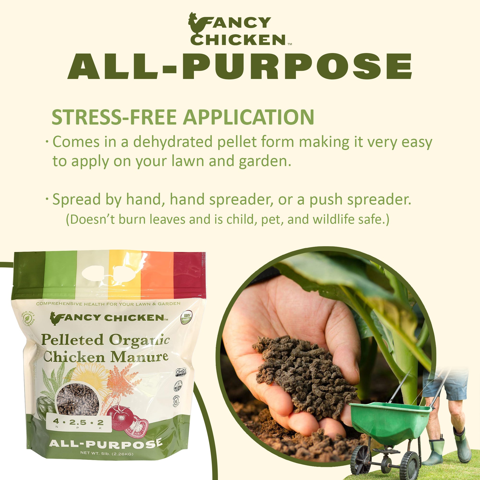Fancy Chicken 5-4-4 Premium Pelleted Organic All-Natural Chicken Manure Fertilizer Plant Food, OMRI Listed, USDA Organic