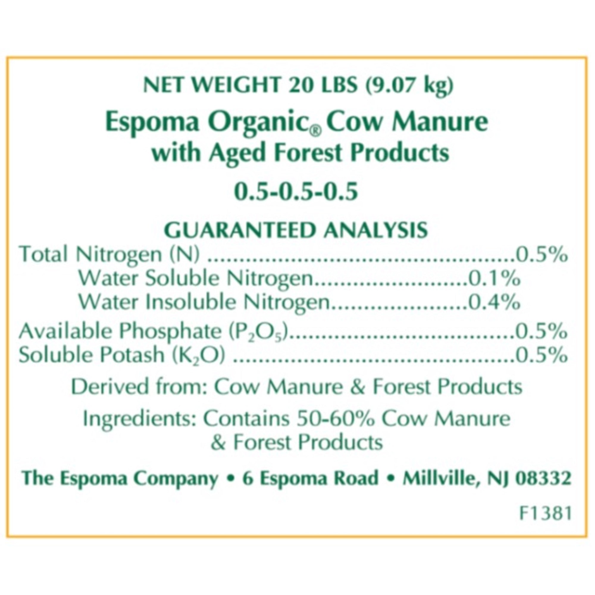 Espoma Organic Cow Manure with Aged Forest Products Garden Fertilizer, 1 cu ft
