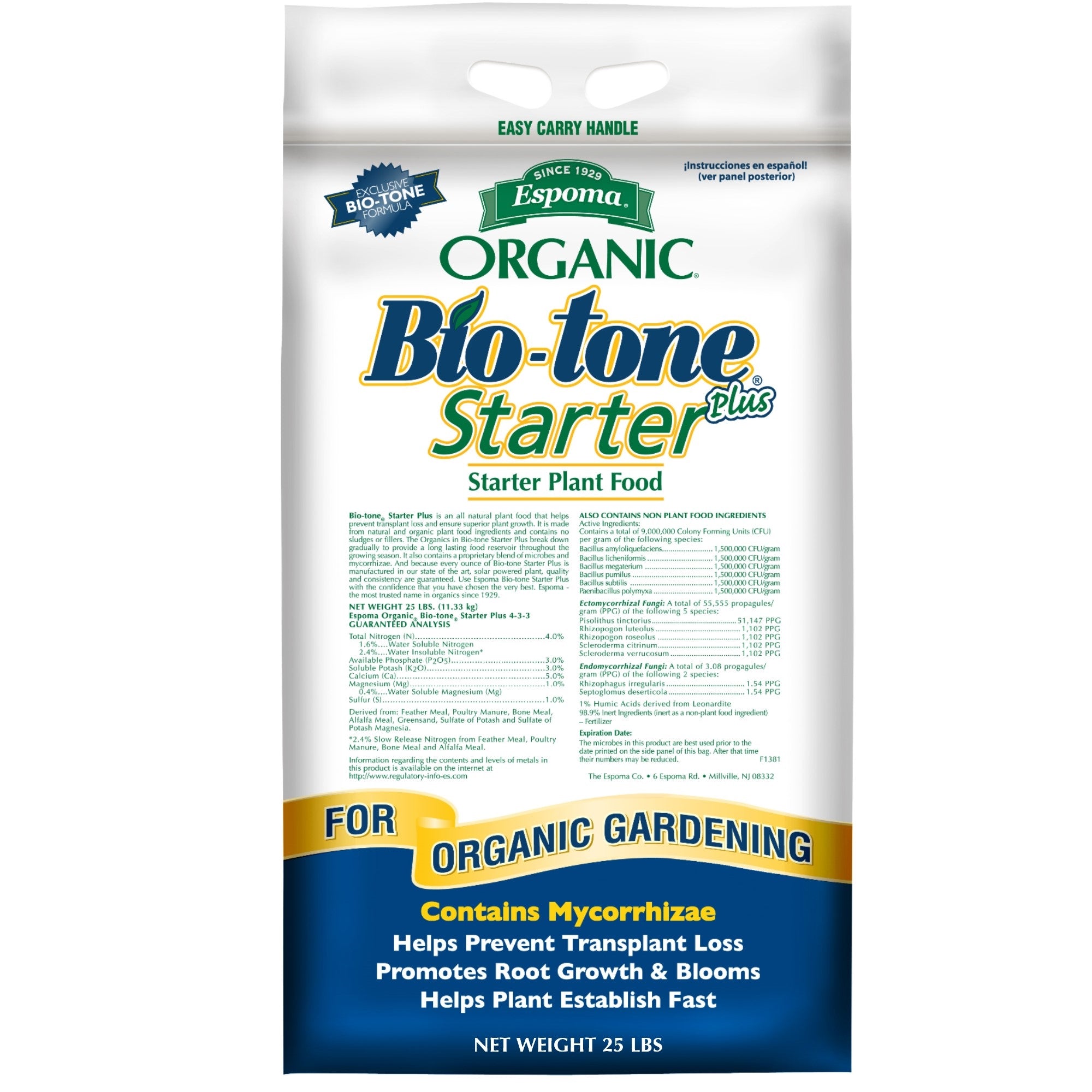 Espoma Organic Bio-Tone Starter Plus 4-3-3 Starter Plant Food with Mycorrhizae