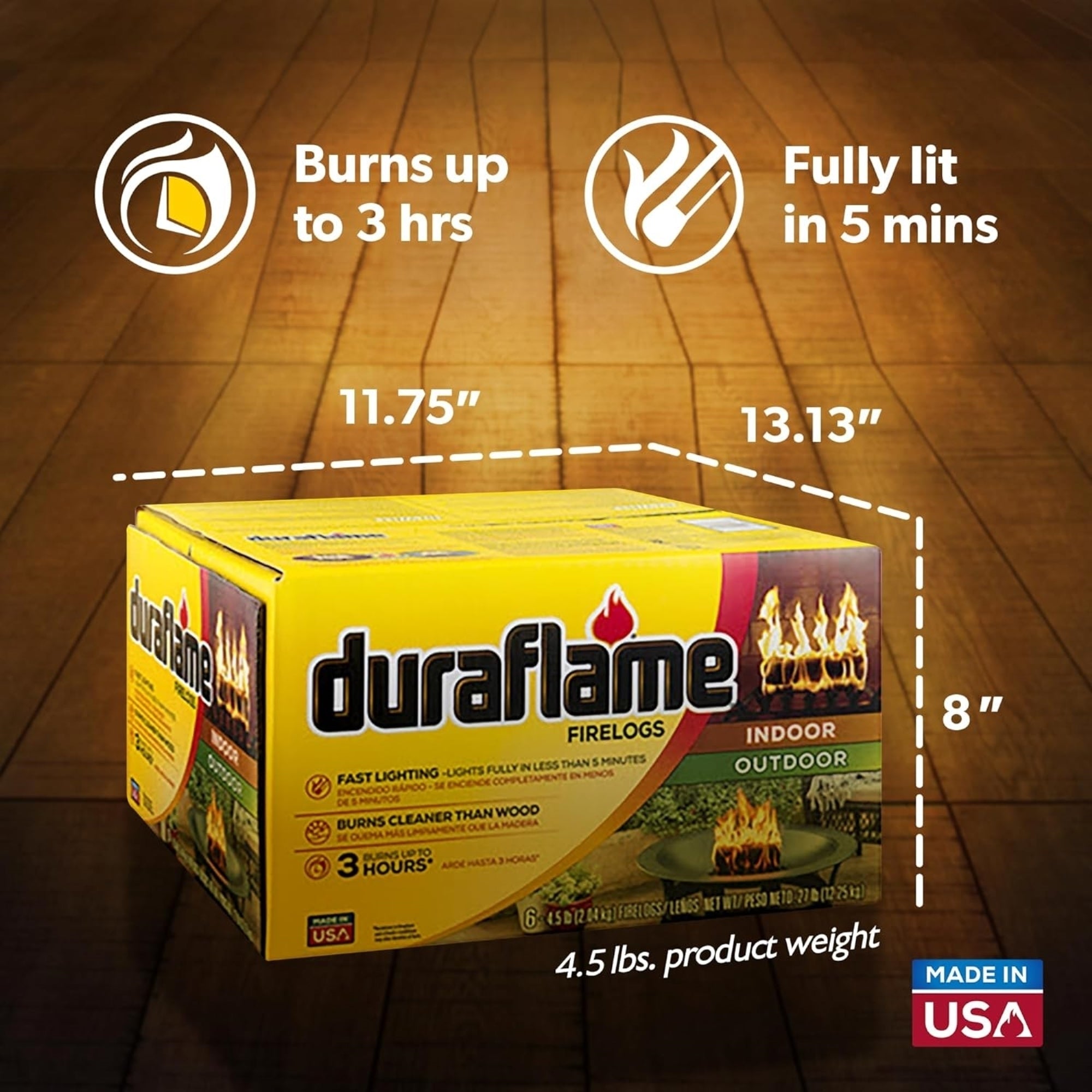 Duraflame 4.5lb Indoor & Outdoor Firelog, Fast Light, Clean Burn, Long Burn (Pack of 6)