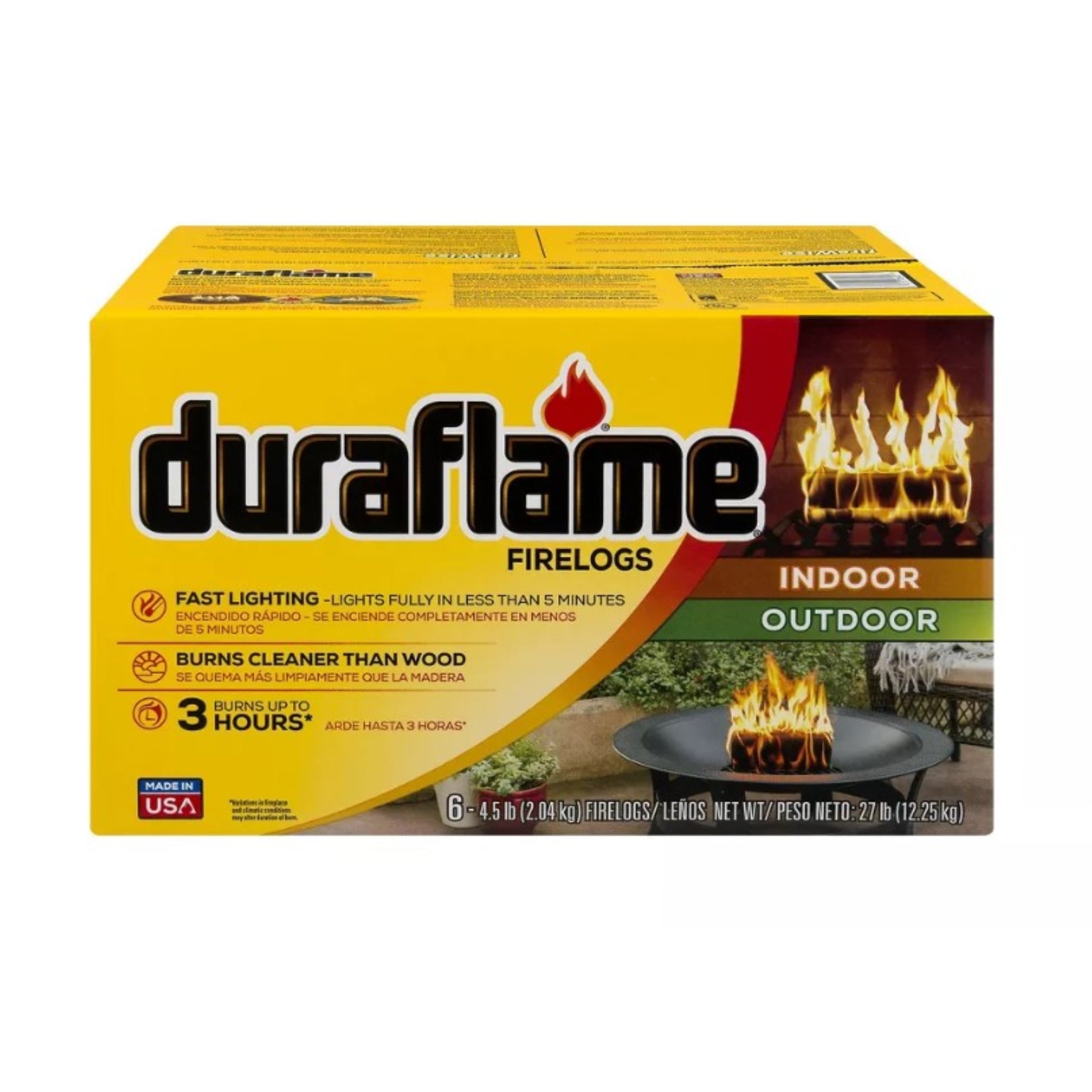 Duraflame 4.5lb Indoor & Outdoor Firelog, Fast Light, Clean Burn, Long Burn (Pack of 6)