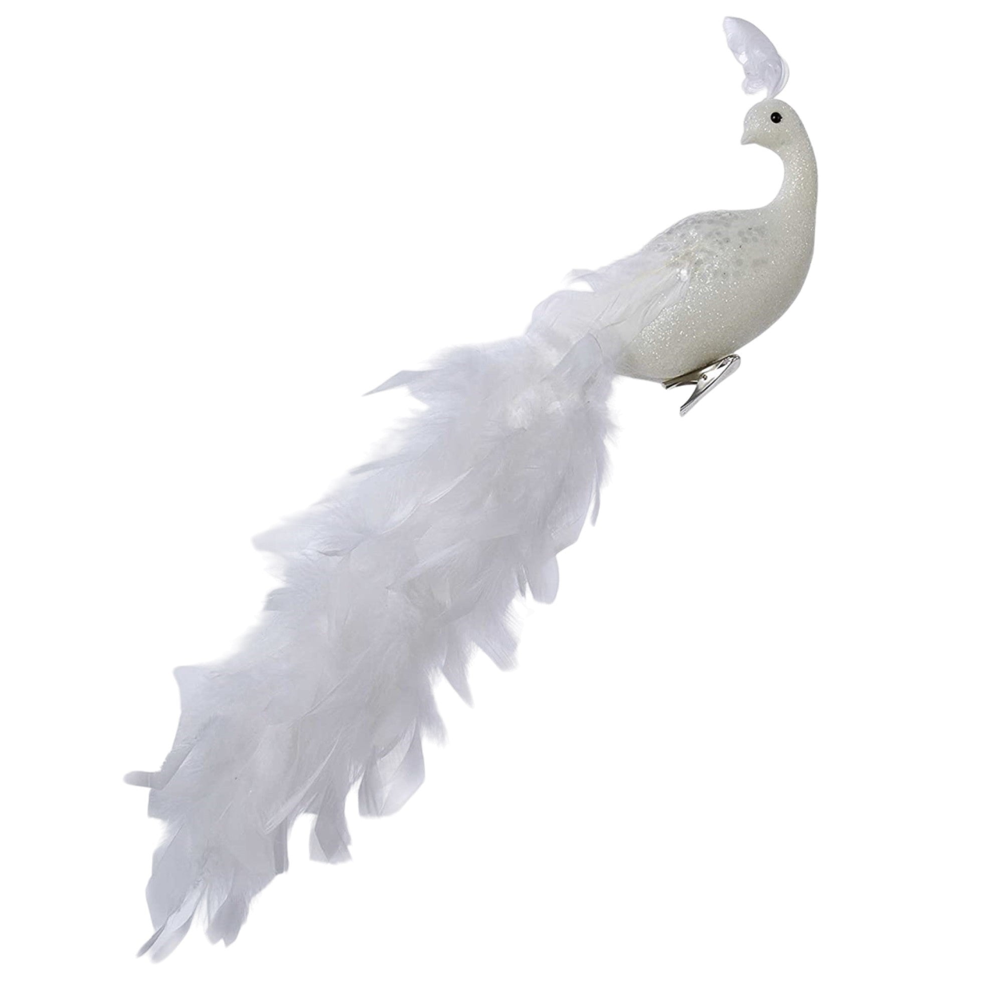 Kurt Adler White Feather and Glitter Long Tail Phoenix Clip Ornament, 18"