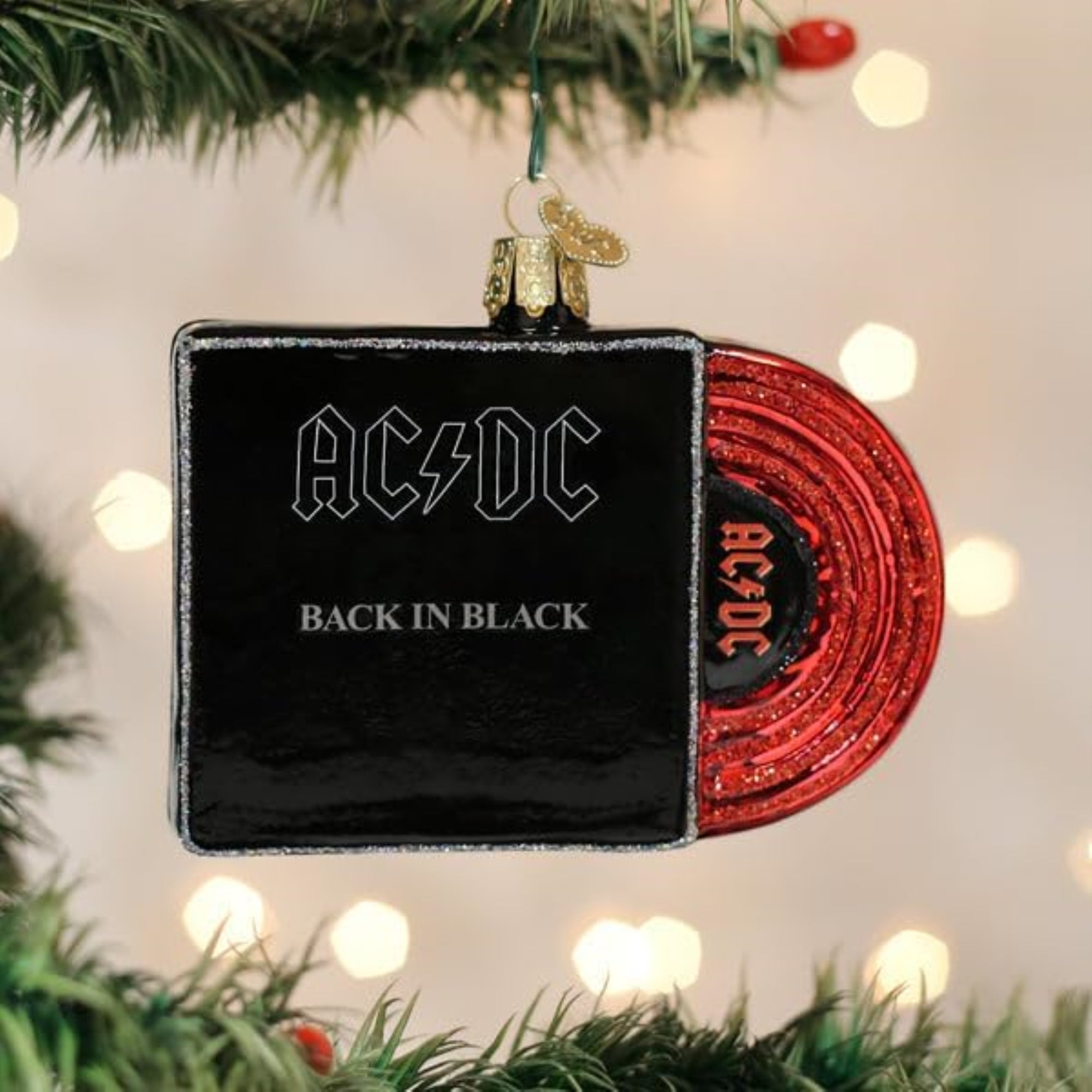 Old World Christmas Blown Glass Ornament for Christmas Tree, Back In Black Album Cover (with OWC Gift Box)