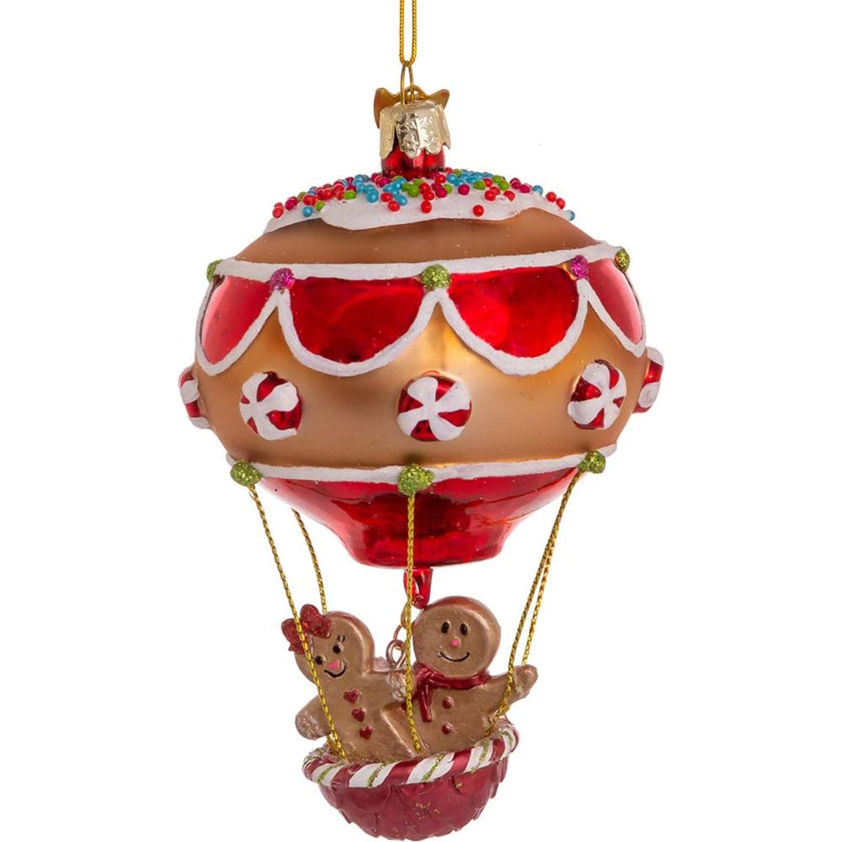 Kurt Adler Nobel Gems Glass Christmas Ornament, Gingerbread Hot Air Balloon