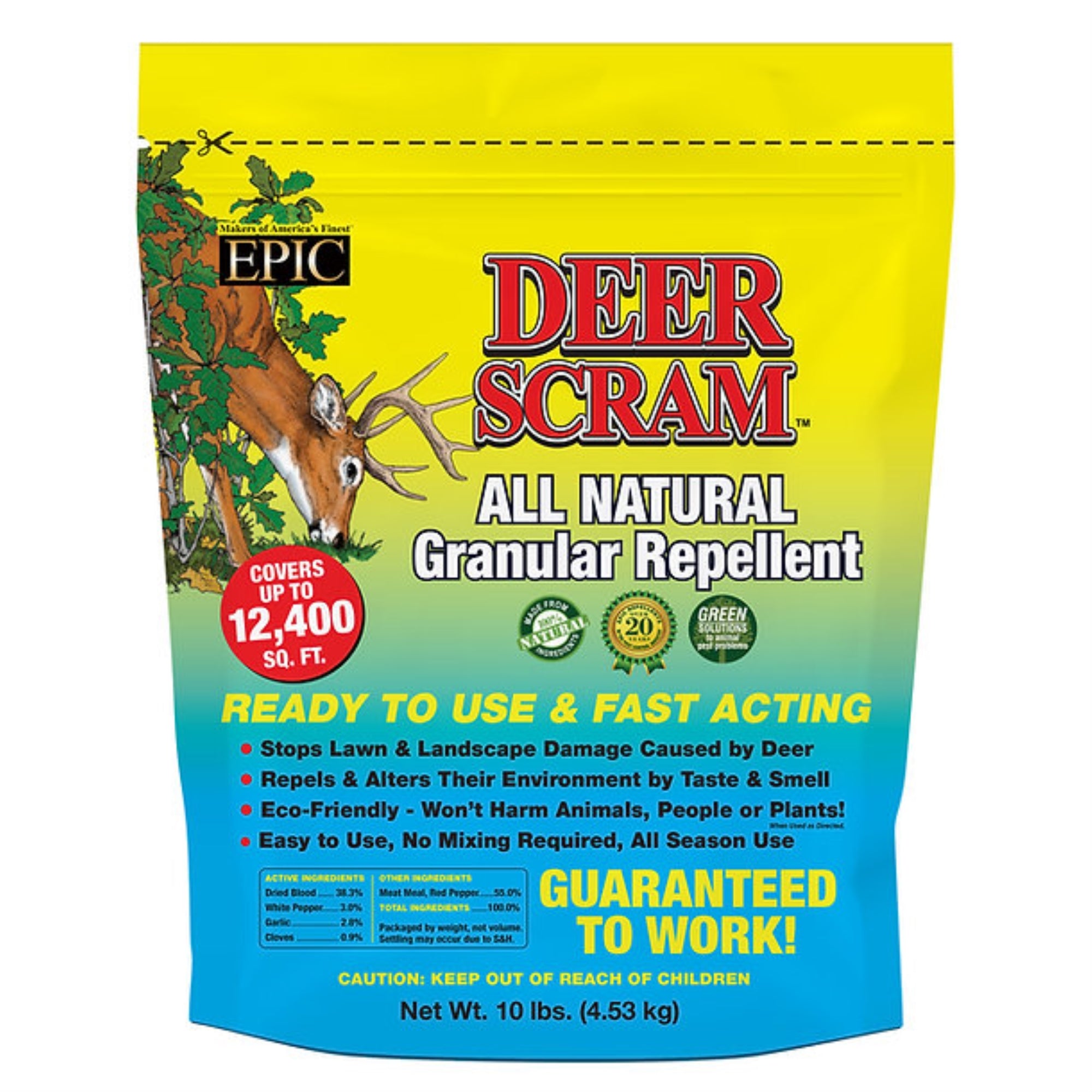 Epic Deer Scram All Natural Ready To Use Outdoor Granular Animal Repellent Resealable Bag, 10lbs