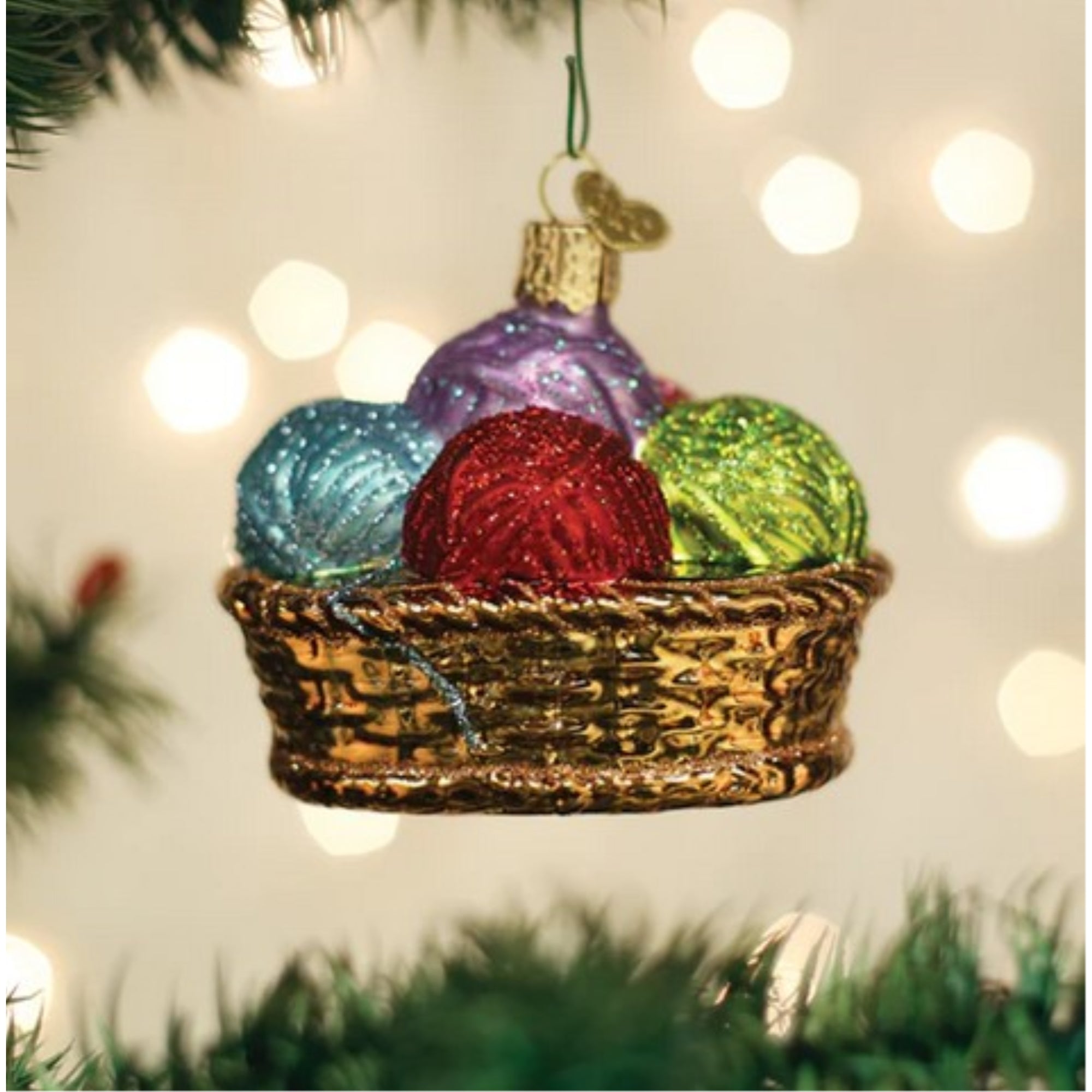 Old World Christmas Blown Glass Ornament for Christmas Tree, Basket of Yarn