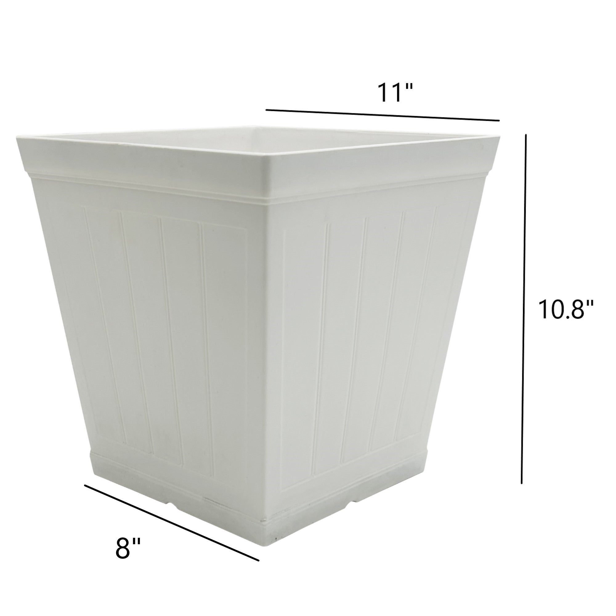 Classic Home and Garden Plastic Falmouth Square Plastic Planter Pot with Drainage Holes, Starlight White, 11in