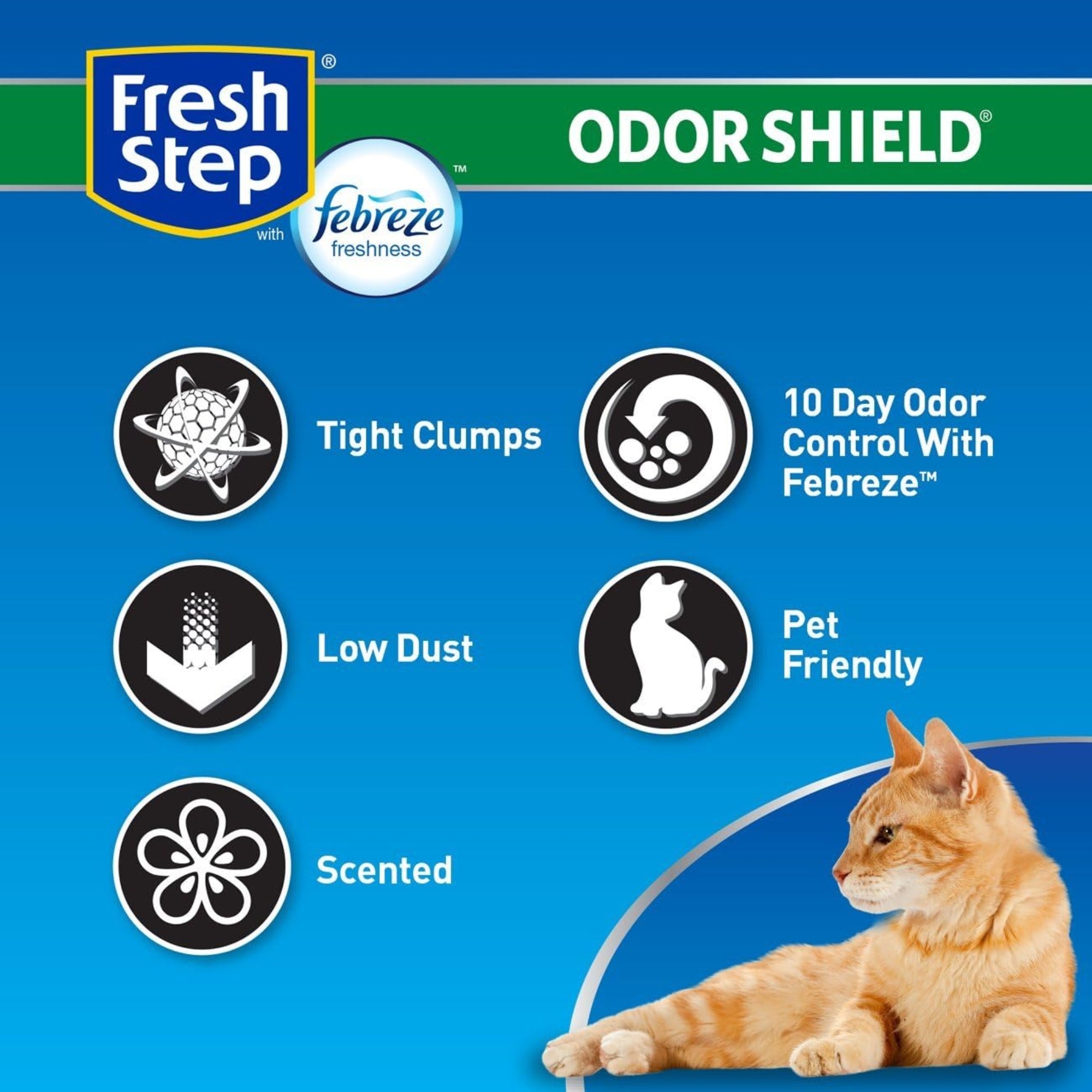 Fresh Step Clumping Cat Litter with Odor Shield for 10 Day Odor Control, 25lb