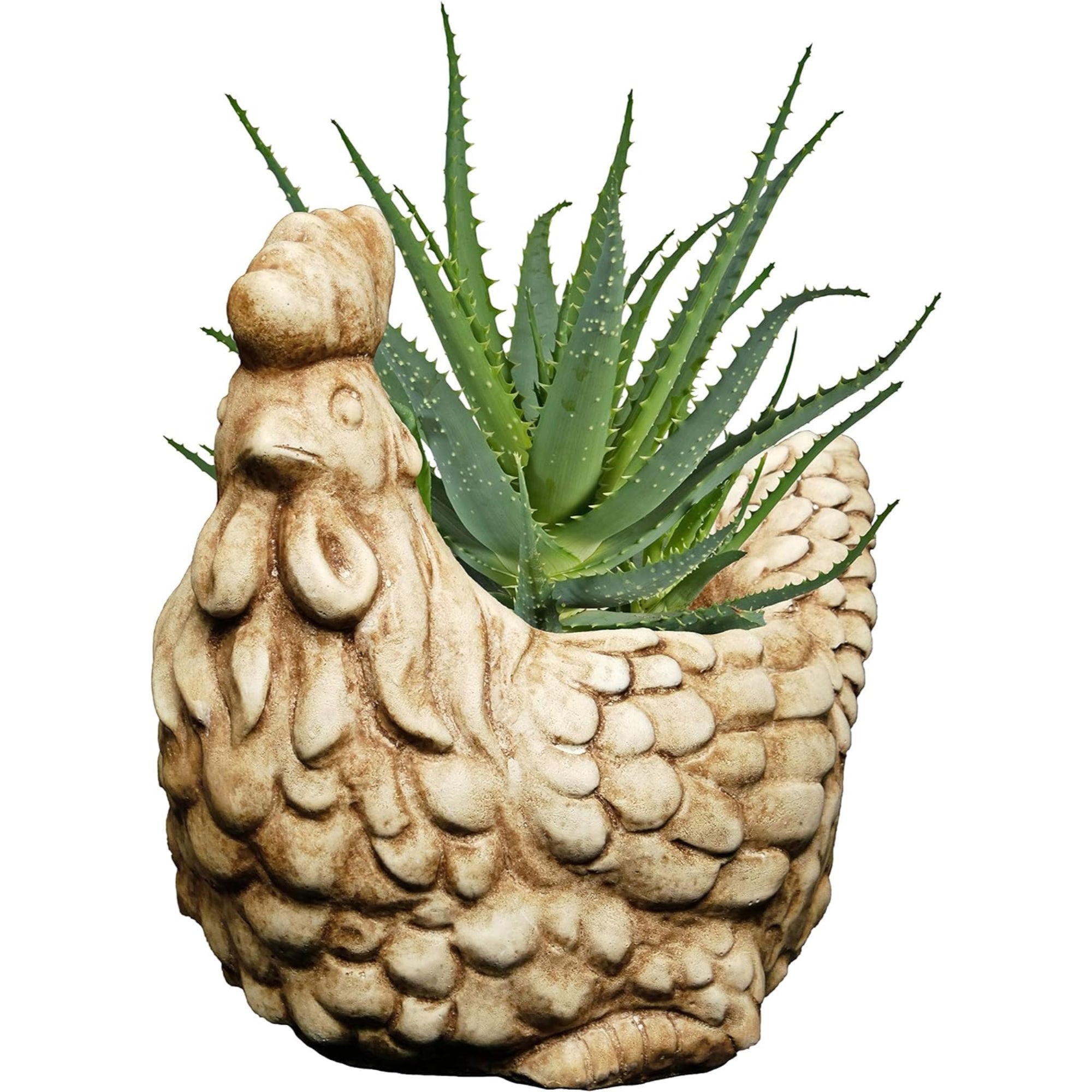 Classic Home and Garden Cement Buddies Indoor/Outdoor Planter with Drainage Hole, Large Rooster — Tan, 5"