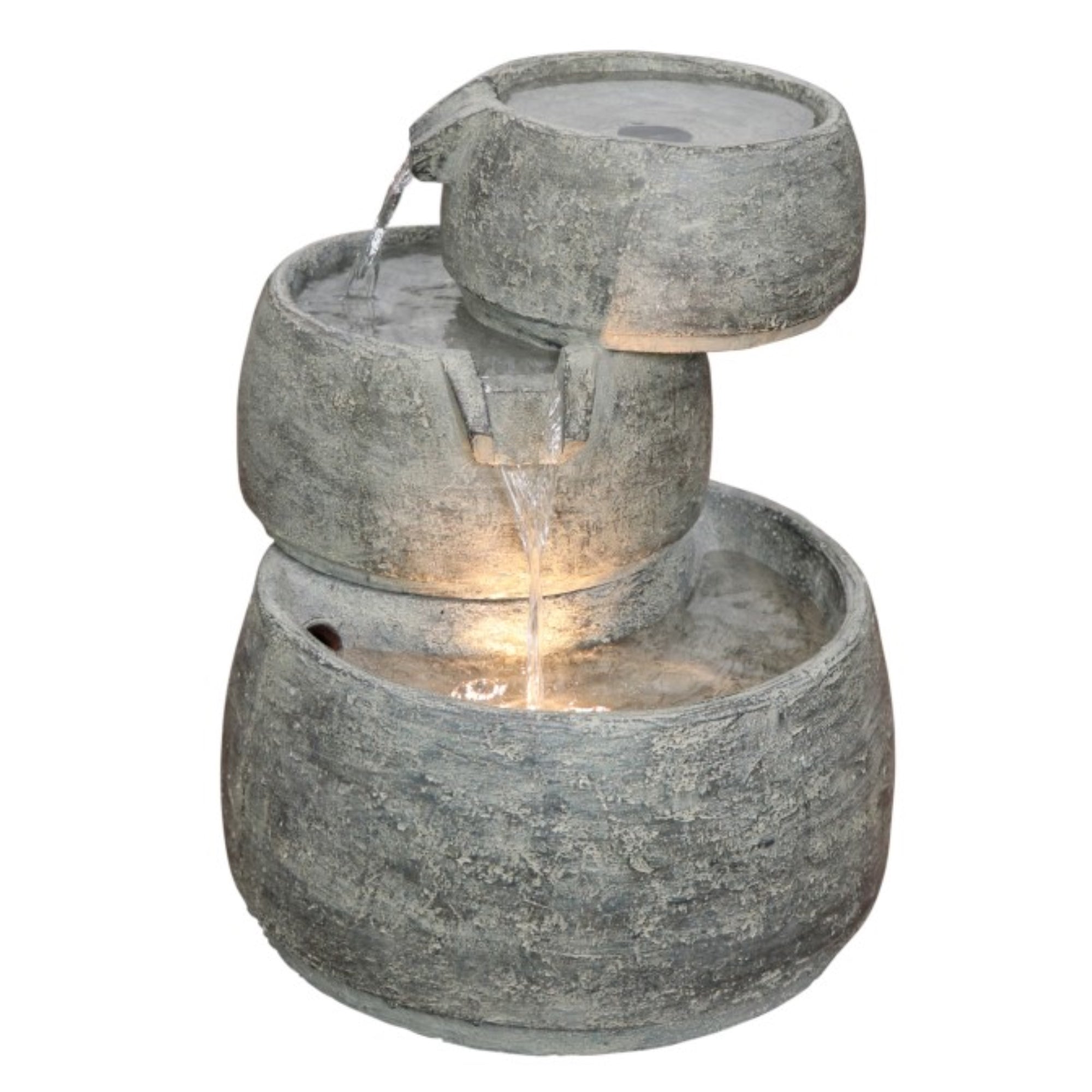 Classic Home and Garden Indoor/Outdoor 3-Tier Cascading Fountain with LED Light, Lightweight Poly-resin, Quartz Color, 15"H