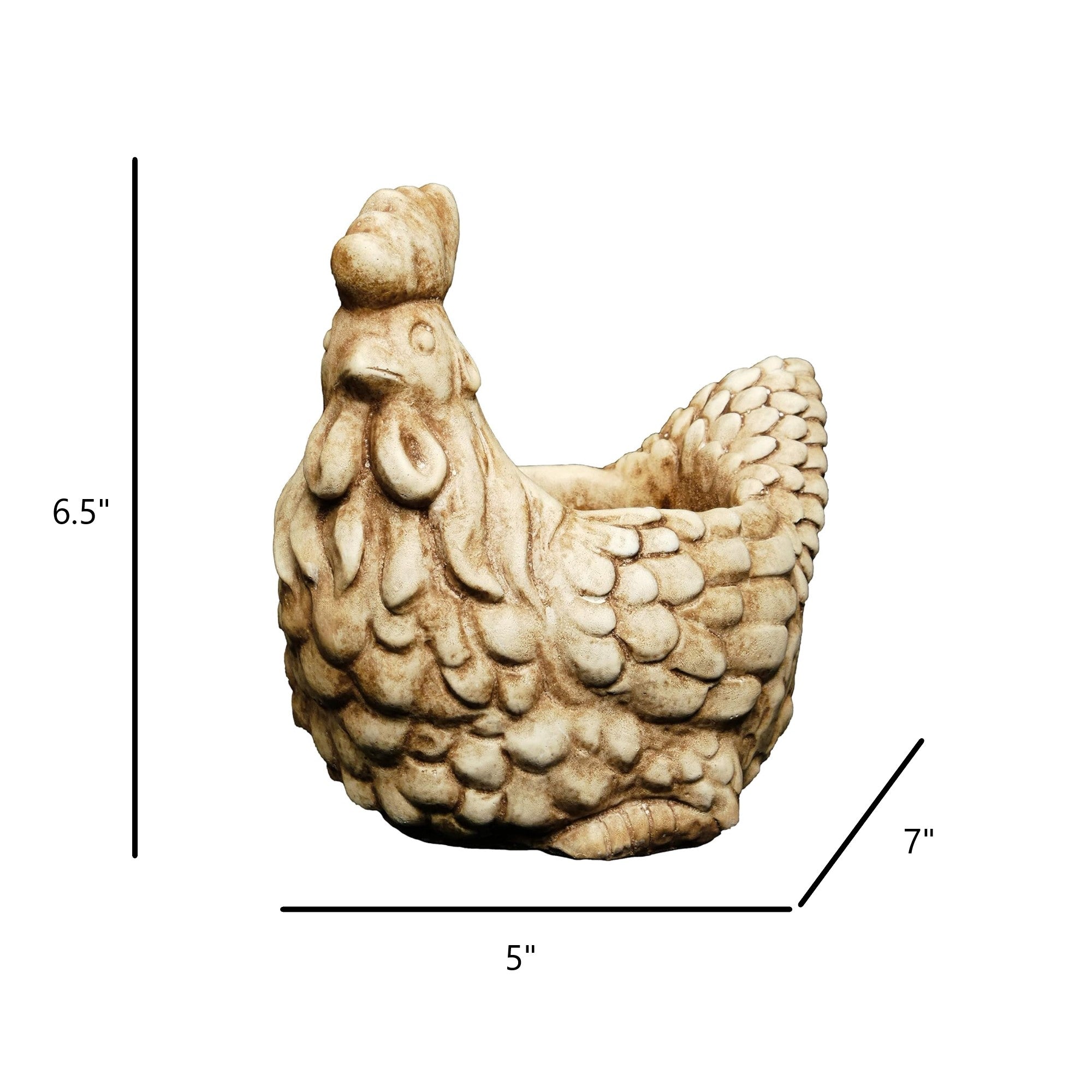 Classic Home and Garden Cement Buddies Indoor/Outdoor Planter with Drainage Hole, Large Rooster — Tan, 5"