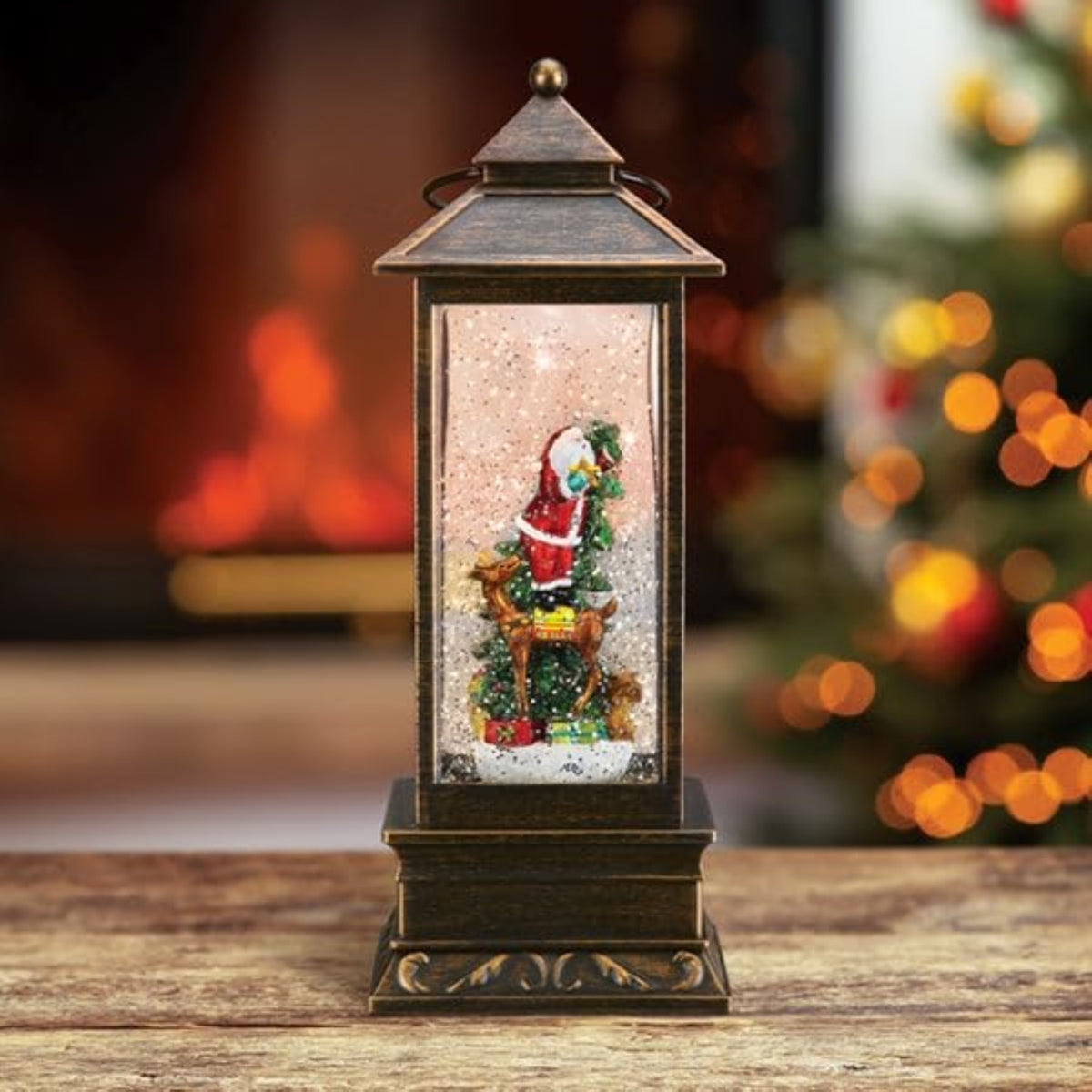 Old World Christmas Battery-Operated Tabletop Santa Lantern, 10.75"