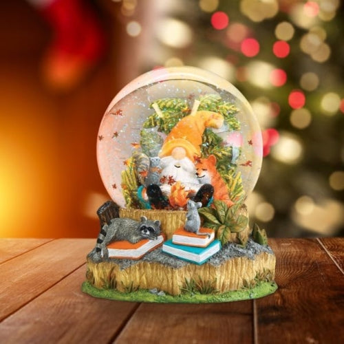 Old World Christmas Musical Tabletop Gnome Snow Globe, Autumn Forest, 6.25"
