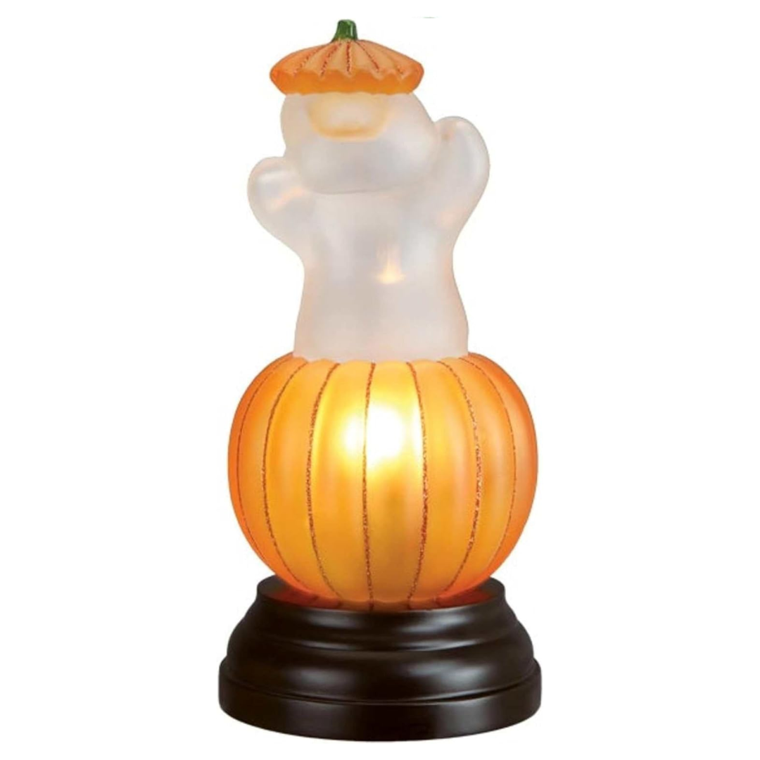 Old World Christmas Blown Glass Ghost Pumpkin Light – Hand-Painted, Plug-In Halloween Décor, 9.5"