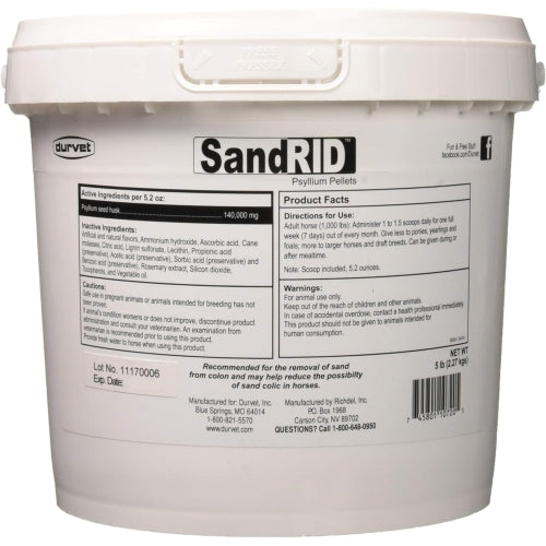 Durvet Sandrid Psyllium Pellets For Equine, Apple Flavored, 5lb Pail