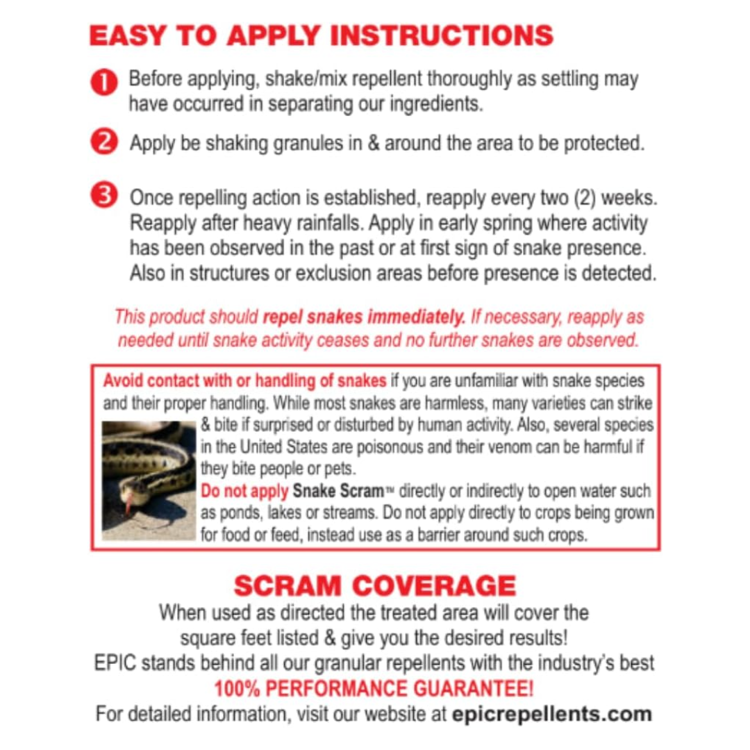 EPIC Snake Scram All Natural Ready To Use Outdoor Granular Animal Repellent Resealable Bag, 6lbs
