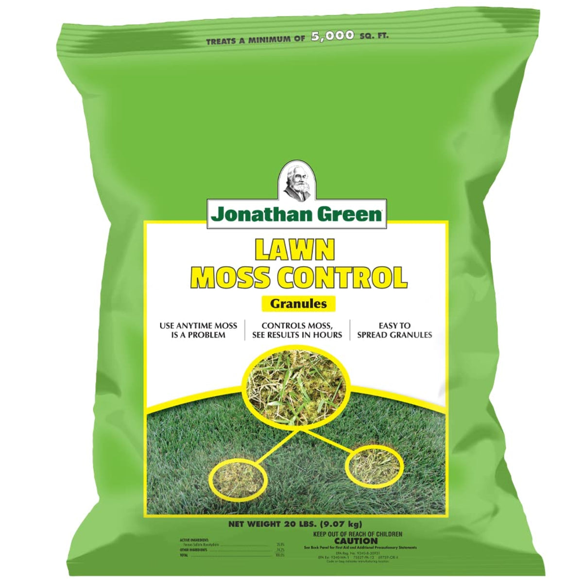 Jonathan Green Lawn Moss Control Herbicide, 20lb, Covers 5,000 sq ft