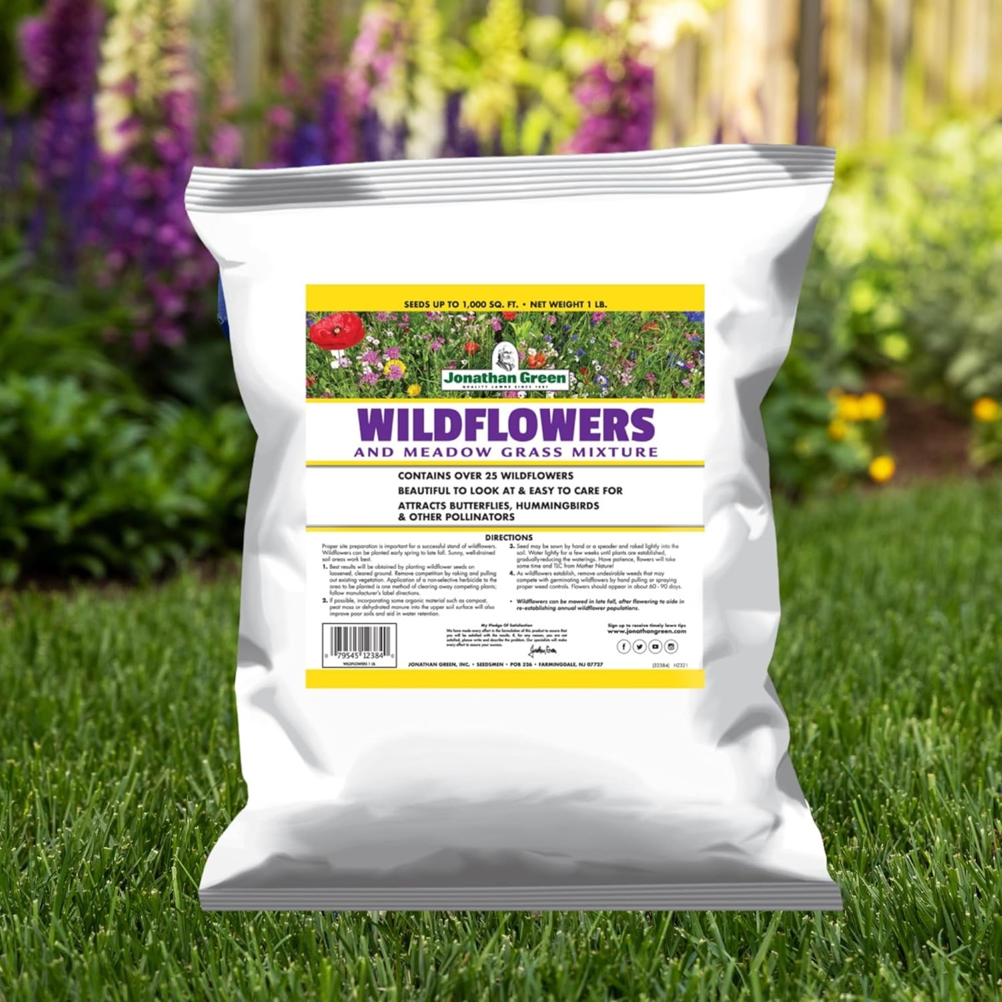 Jonathan Green Wildflower & Meadow Grass Mix – Vibrant Wildflower Seeds, Reseeding Perennials, Low Maintenance, 1 lb (Covers 1,000 Sq Ft)
