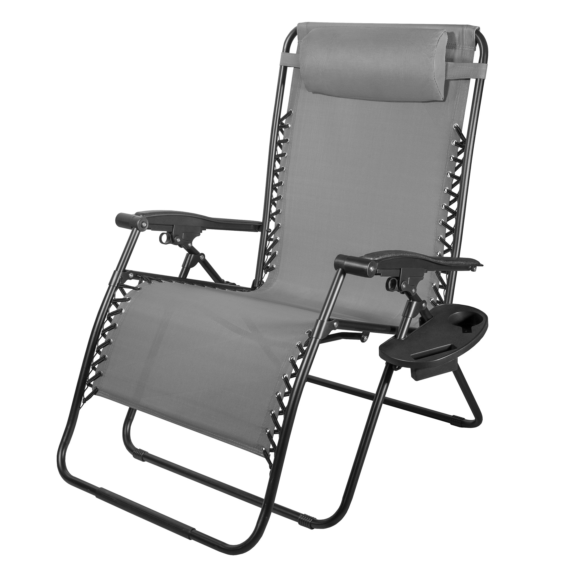 Four Seasons XL Outdoor Zero Gravity Steel Chair with Cup Holder & Tray – Adjustable Reclining Chair, Gray