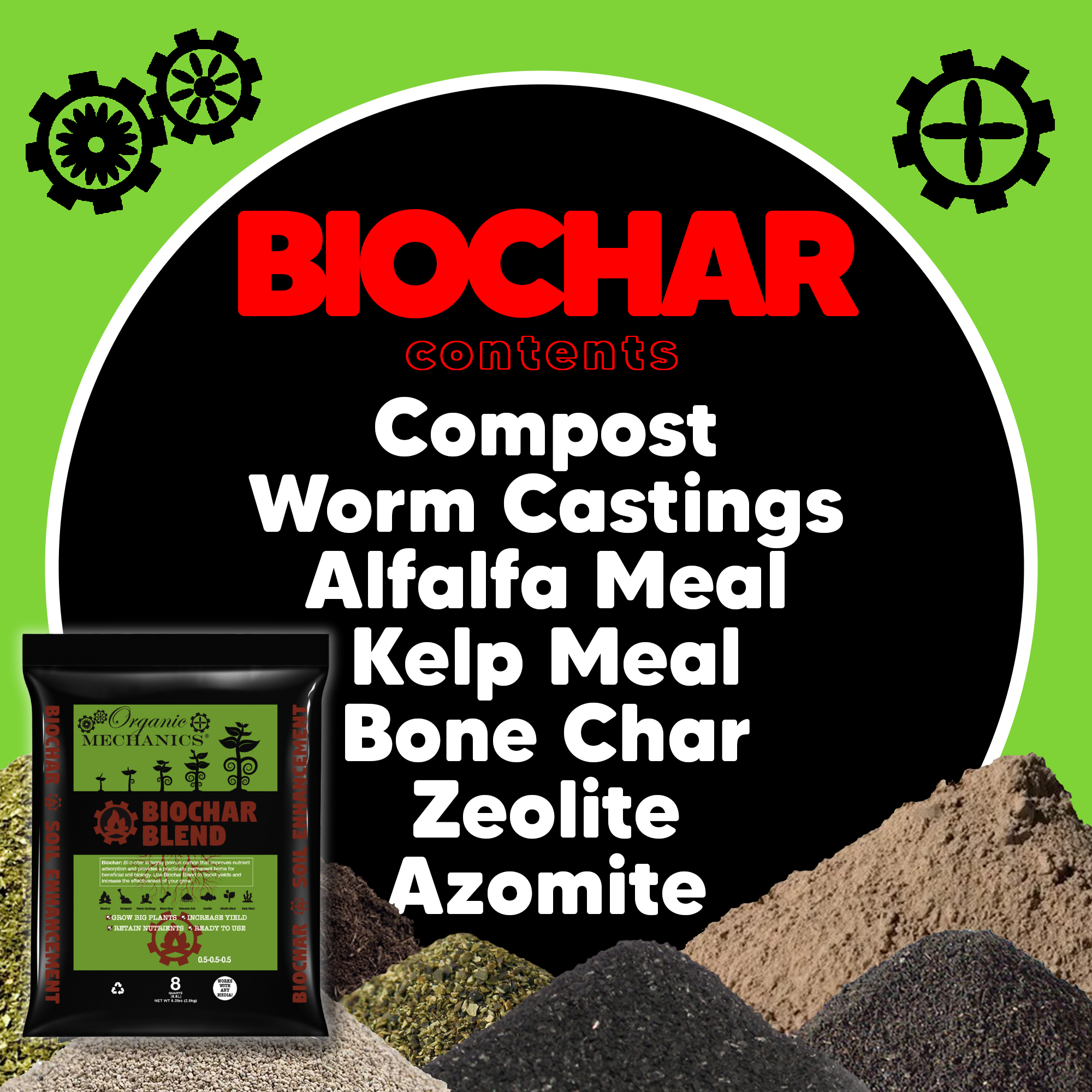 Organic Mechanics Biochar Blend Soil Enhancement, 8qt