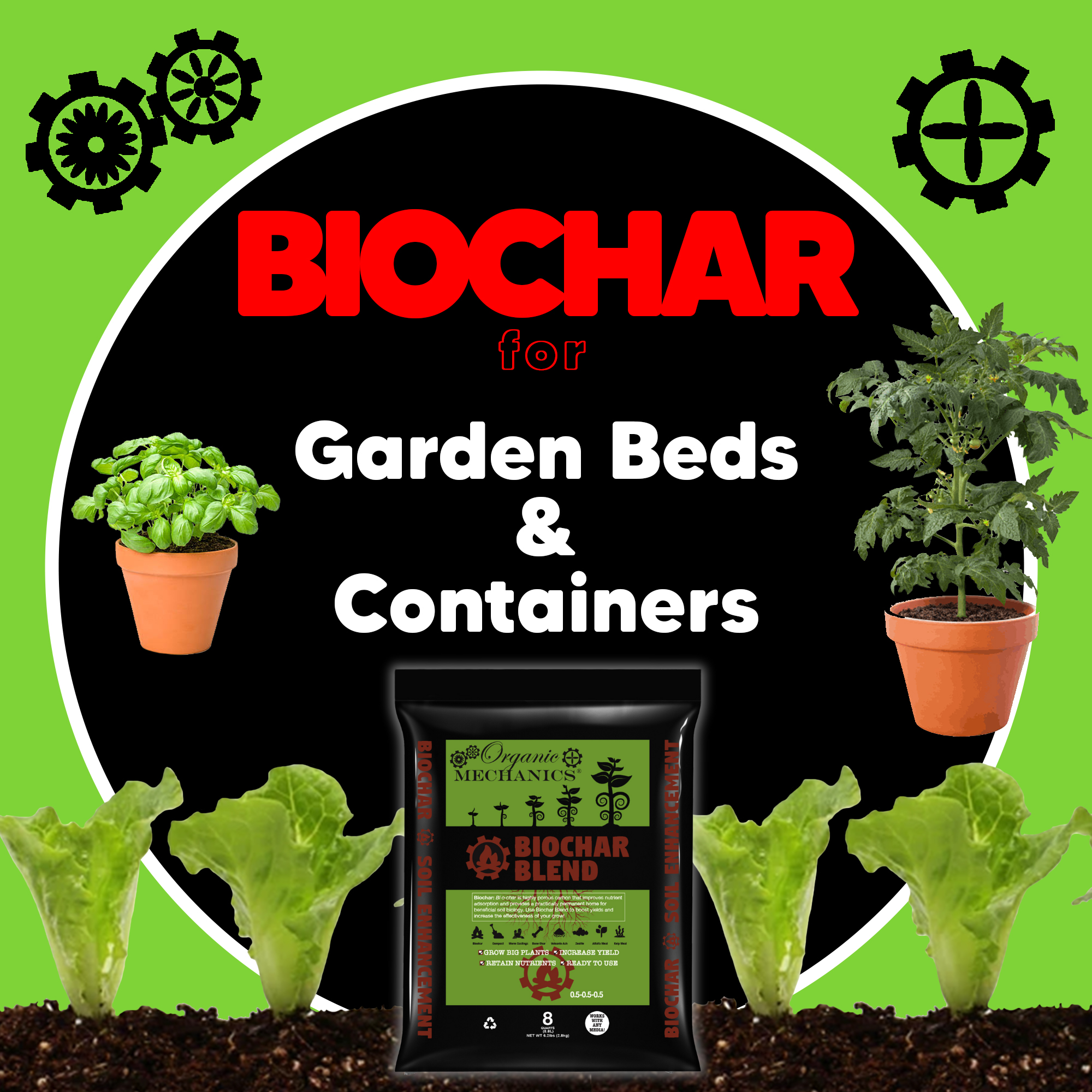 Organic Mechanics Biochar Blend Soil Enhancement, 8qt