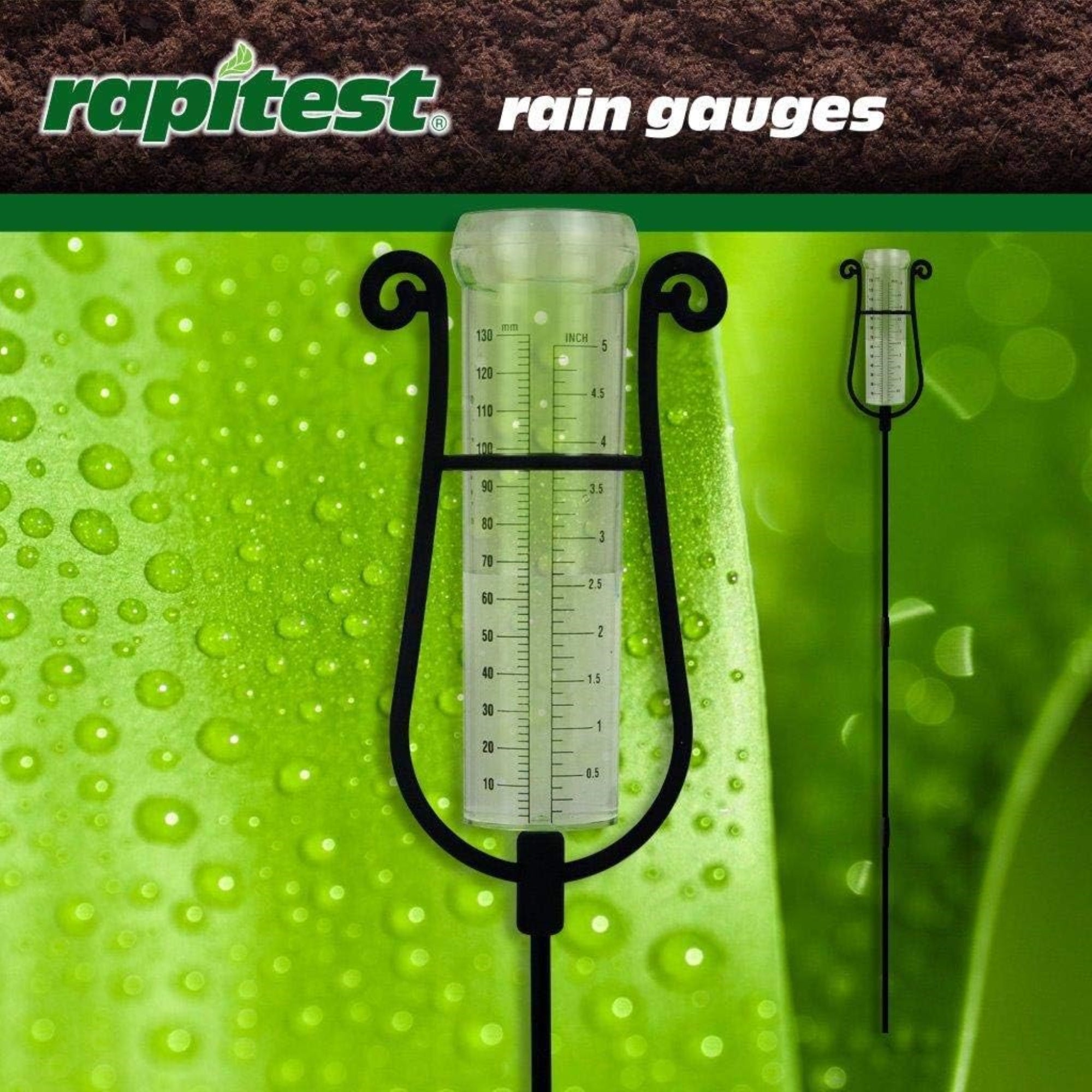 Luster Leaf Rapitest Rainfall Gauge — Easy-Read Cylinder with Adjustable Stake, 11.5"H