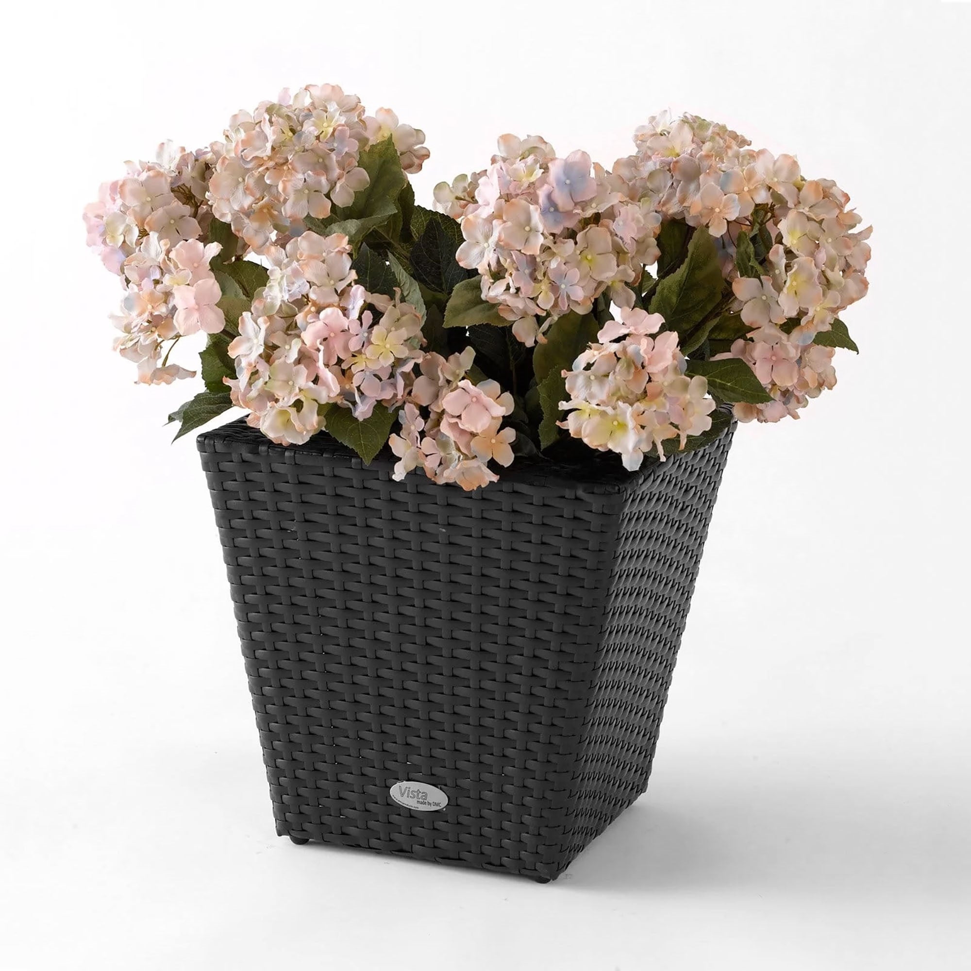 DMC Resin Indoor/Outdoor Square Wicker Vista Planter, Black, 14in