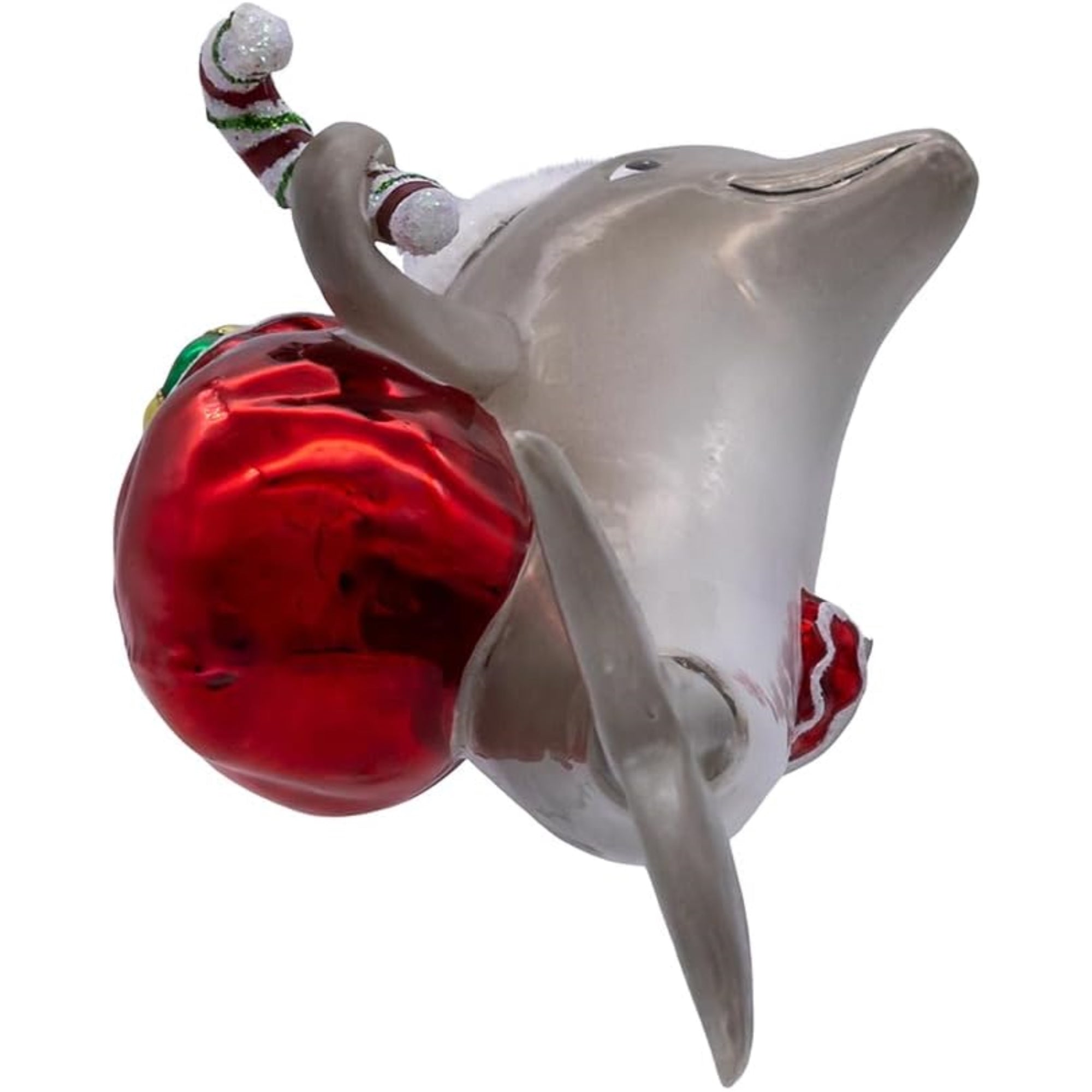 Kurt Adler Nobel Gems Glass Christmas Ornament, Dolphin with Santa Hat and Gifts