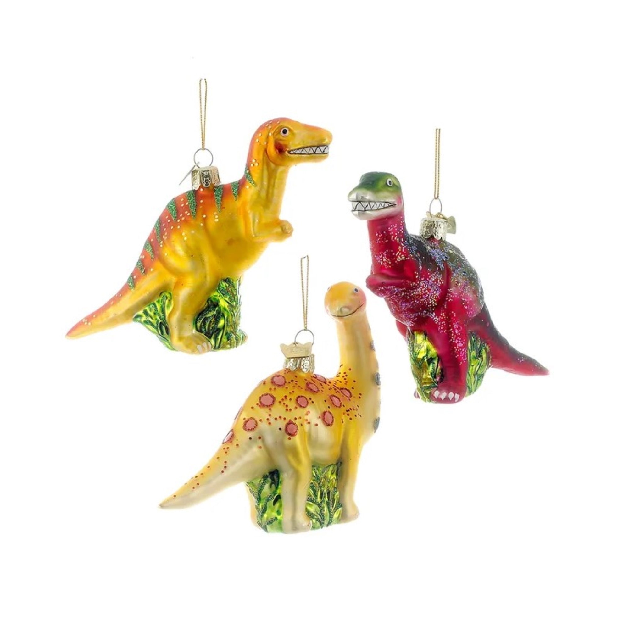 Kurt Adler Noble Gems Dinosaur Glass Christmas Ornaments (Pack of 3)