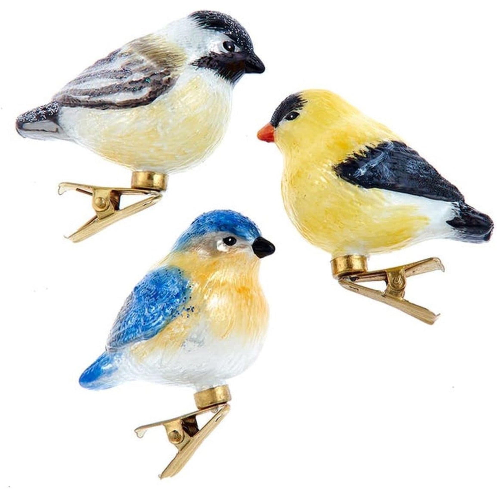 Kurt Adler Noble Gems Glass Clip-on Ornaments for Christmas Tree, Chubby Birds, Assorted (Pack of 3)
