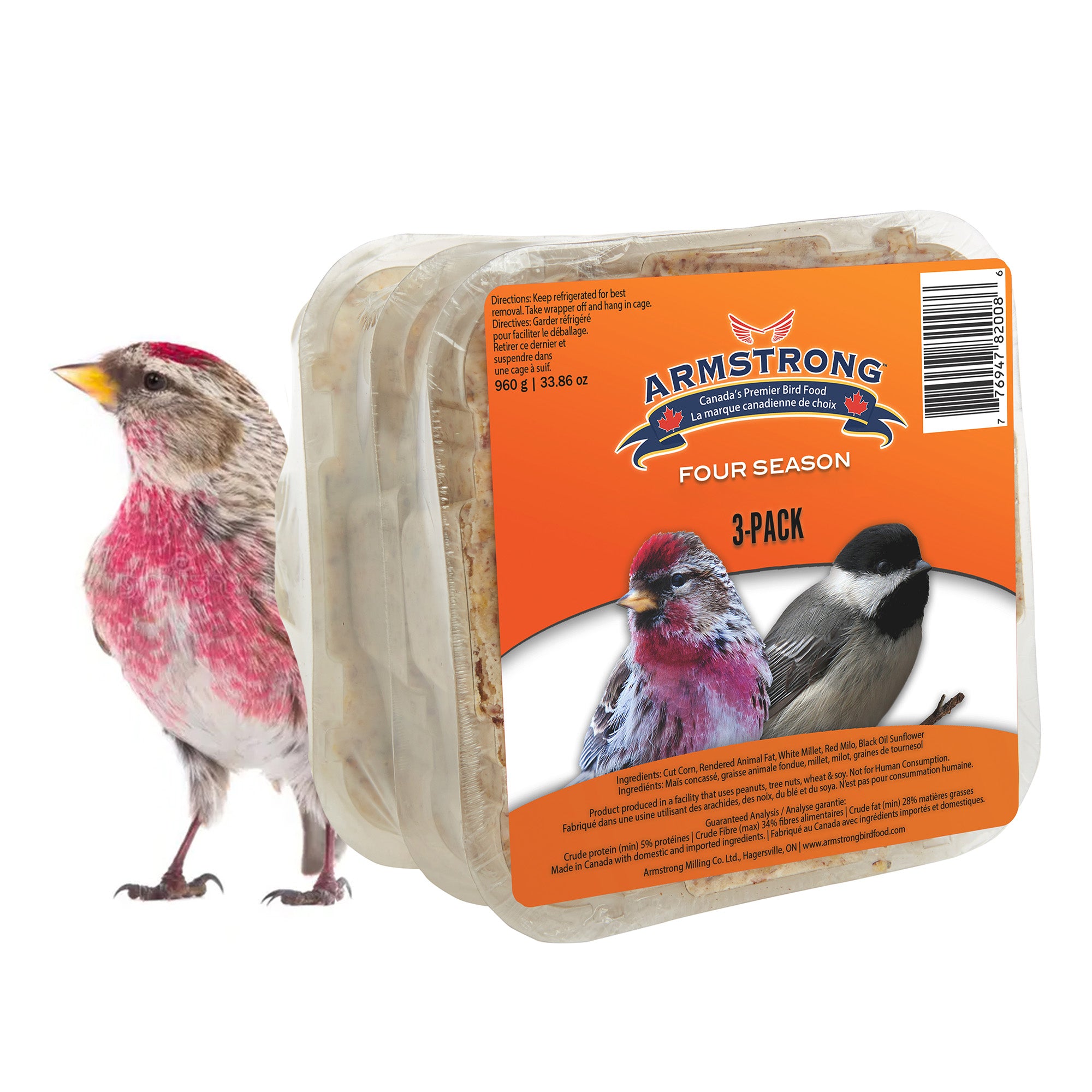 Armstrong Wild Bird Food Four Season Suet Cake, 33.9oz (Pack of 3)