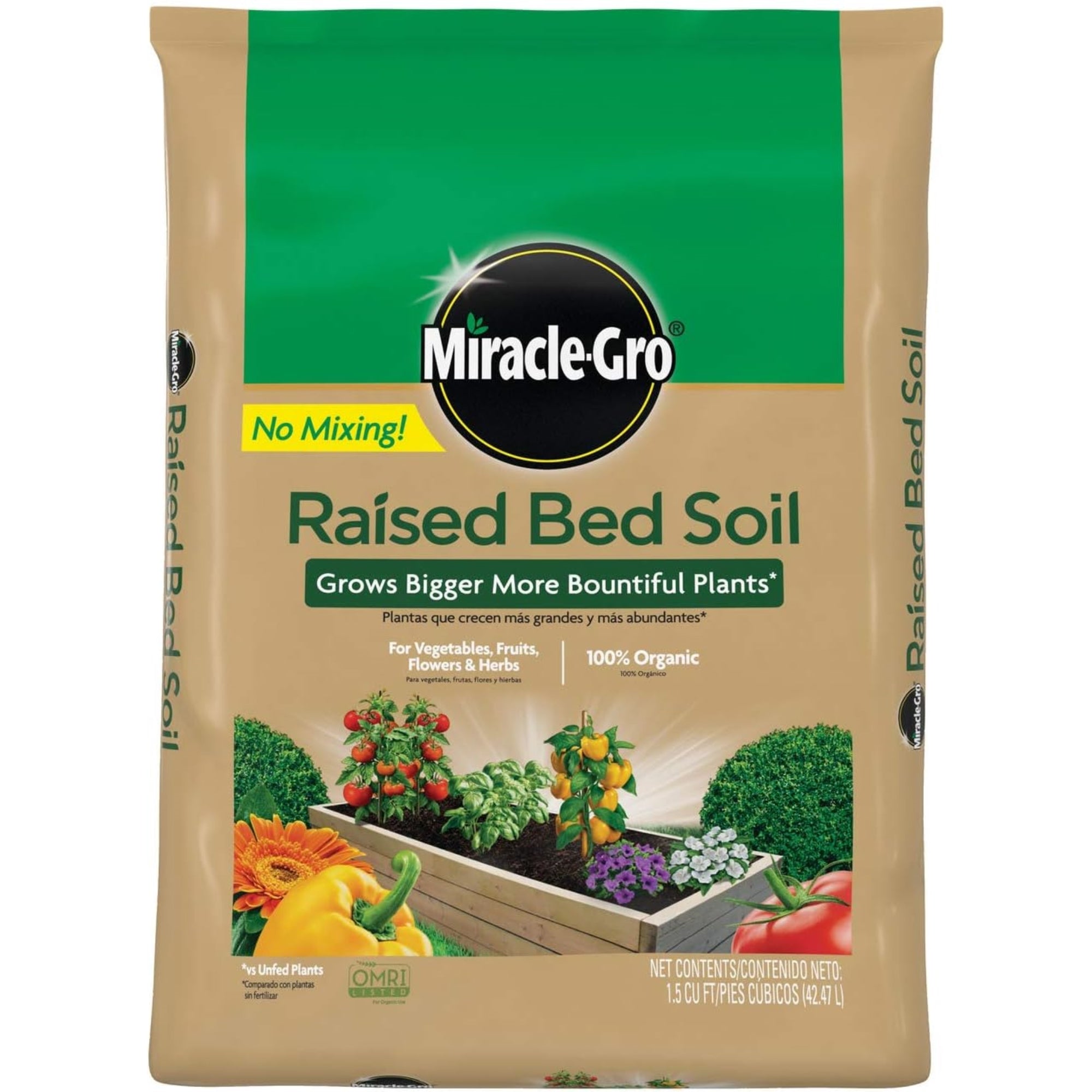 Miracle-Gro Raised Bed Soil for Vegetables, Fruits, Flowers & Herbs, 1.5 cu ft