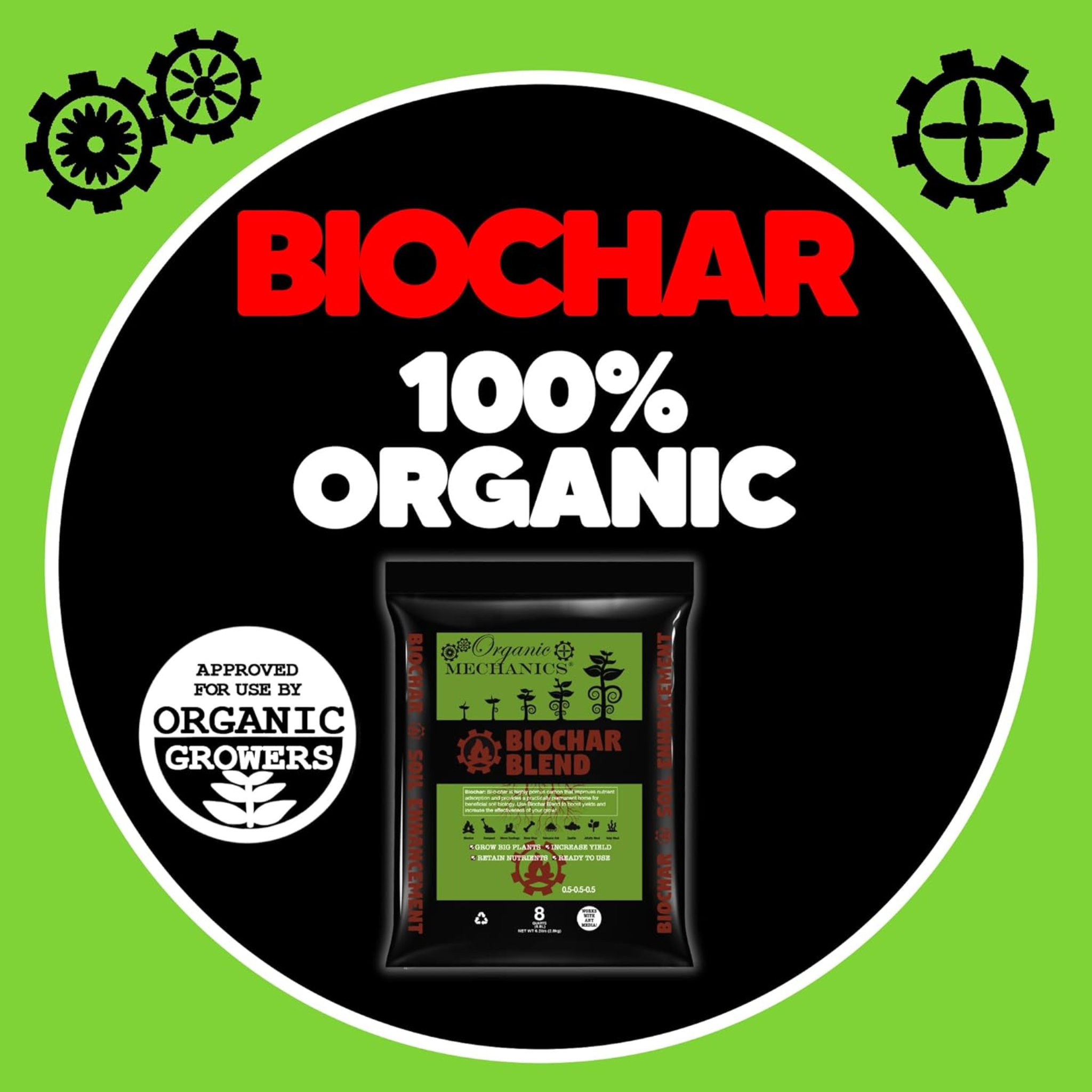 Organic Mechanics Biochar Blend Soil Enhancement, 8qt