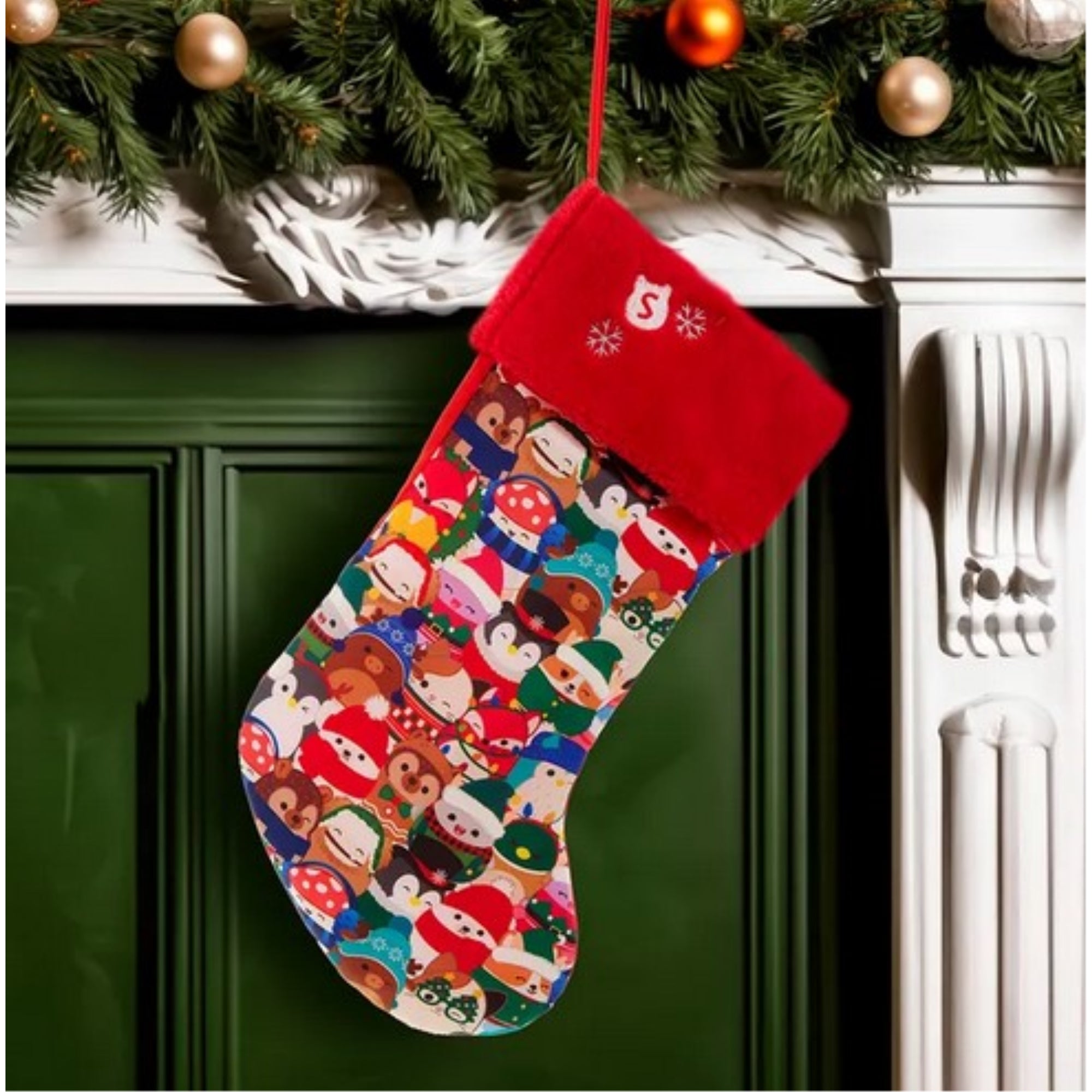 Kurt Adler Hanging Squishmallow Stocking with Red Plush Cuff, 19"