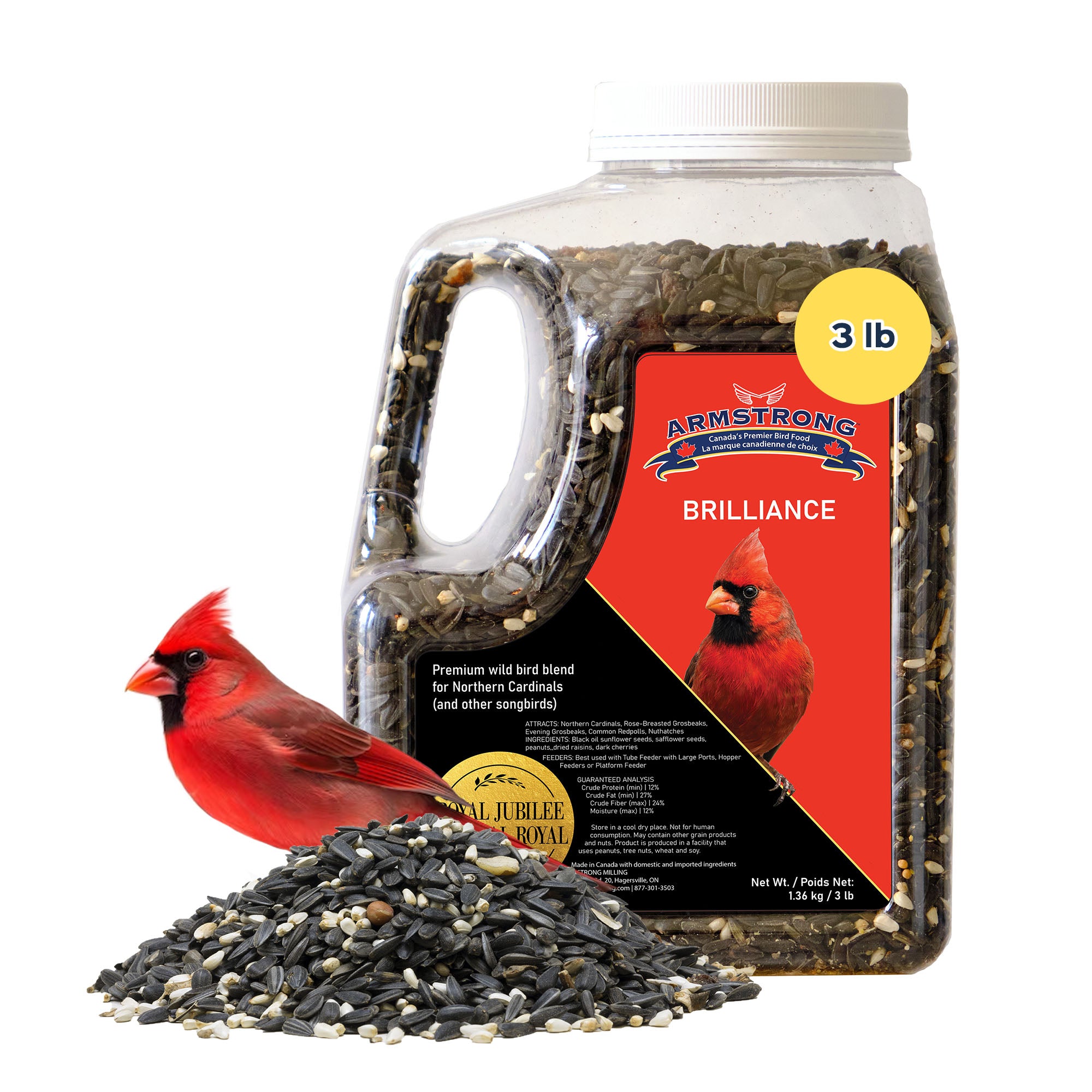 Armstrong Wild Bird Food Royal Jubilee Brilliance Bird Seed Blend For Northern Cardinals, 3lb Jug