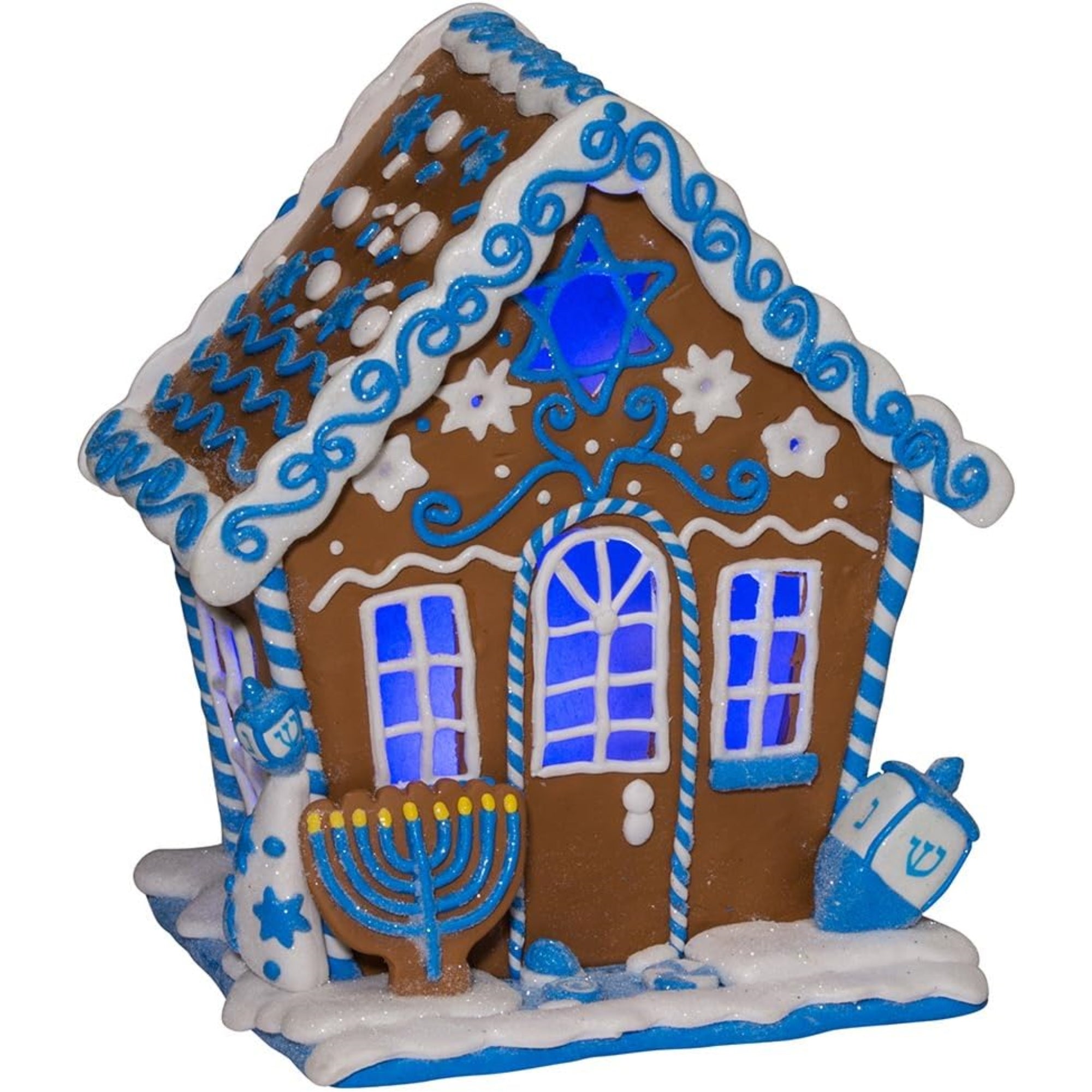 Kurt Adler LED Hanukkah Gingerbread House Christmas Tablepiece, Blue, 7in