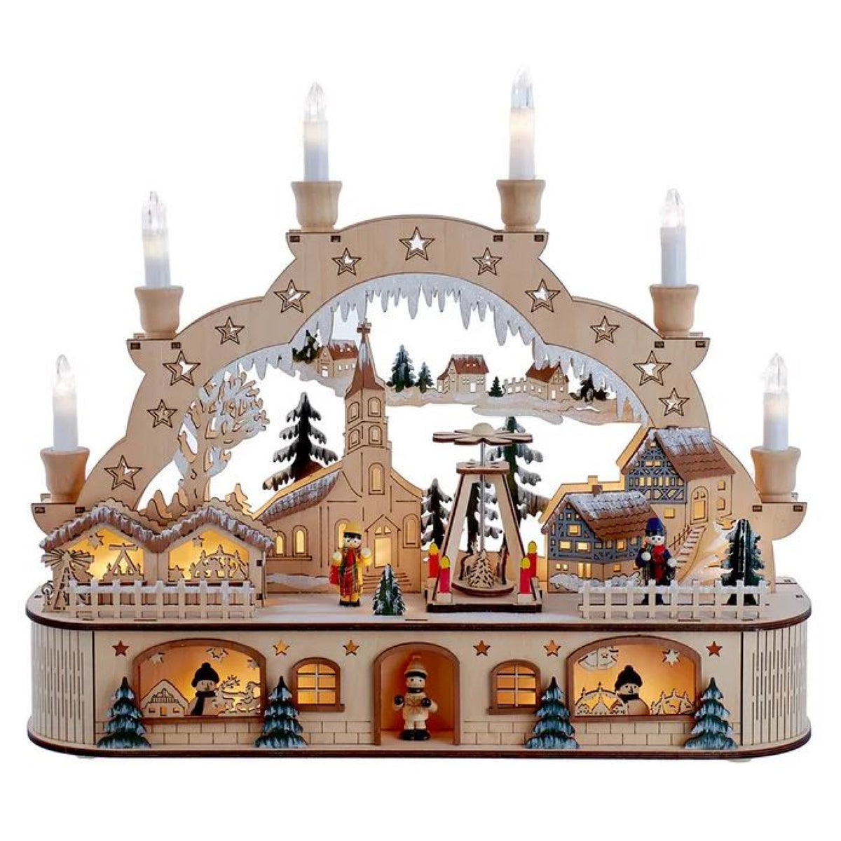 Kurt Adler Wooden LED Light-Up Musical/Motion Santa Christmas Village, 14.75"