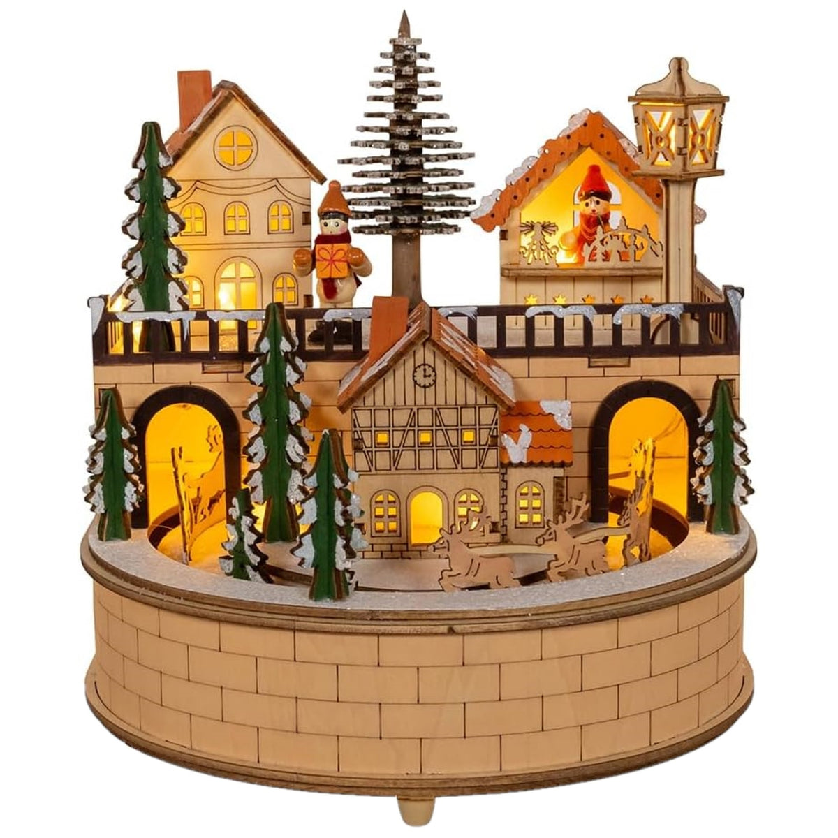Kurt Adler Wooden LED Light-Up Musical Santa Christmas Village, 8"