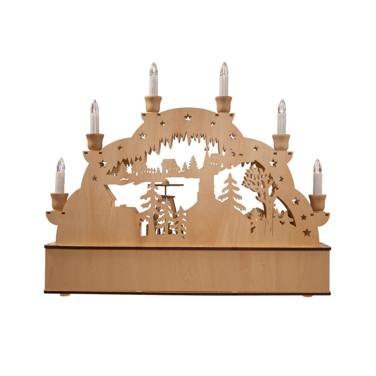 Kurt Adler Wooden LED Light-Up Musical/Motion Santa Christmas Village, 14.75"